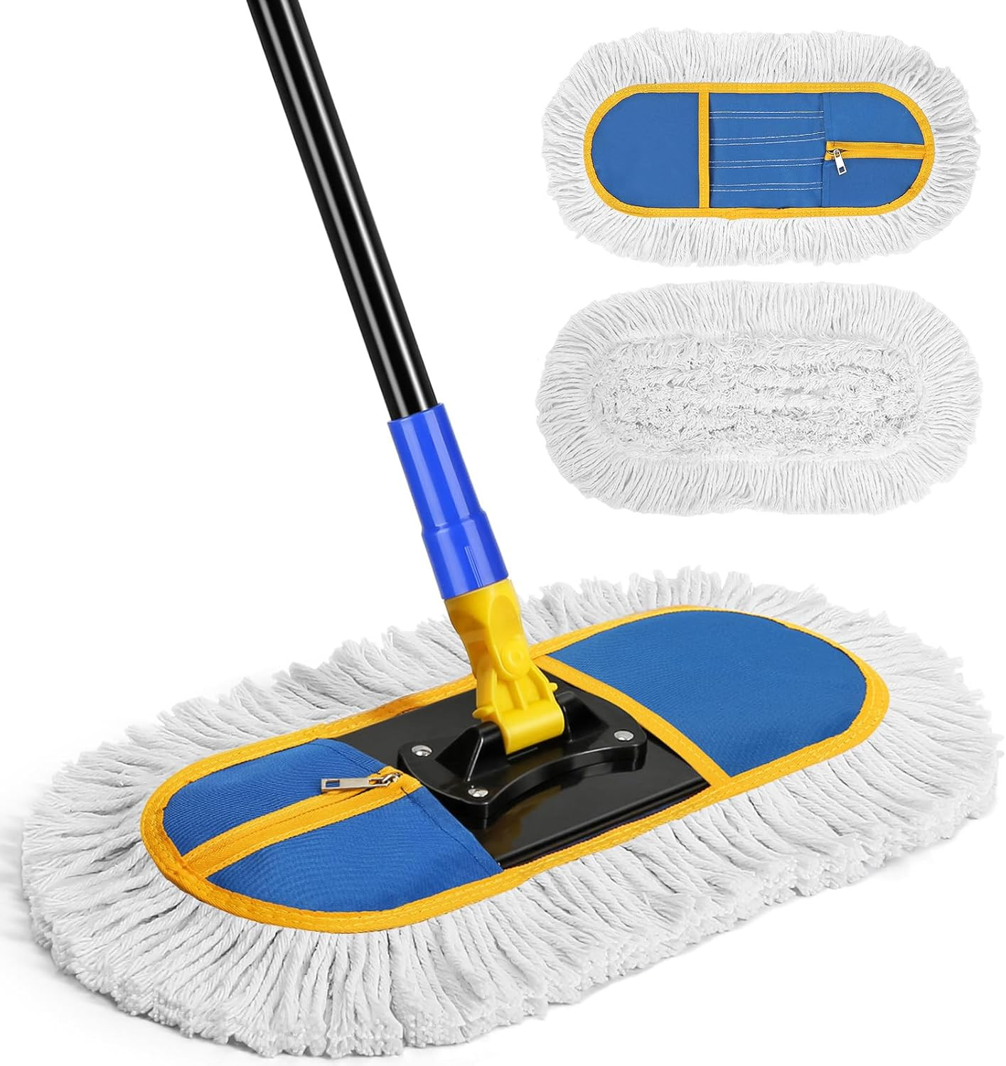 16 Inch Commercial Dust Mop for Floor Cleaning – Industrial Wet Dry Broom with 2