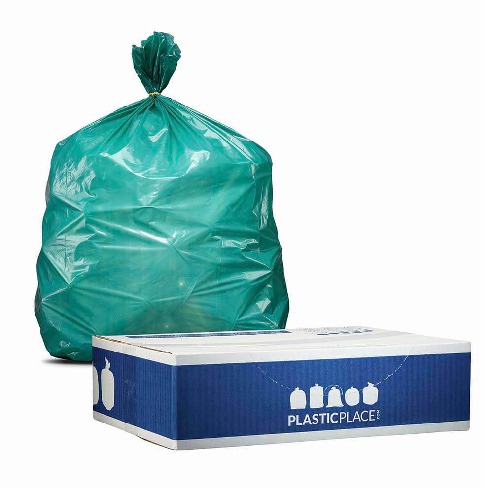 Plasticplace 40-45 Gallon Trash Bags – Green, Case of 100 Garbage Bags