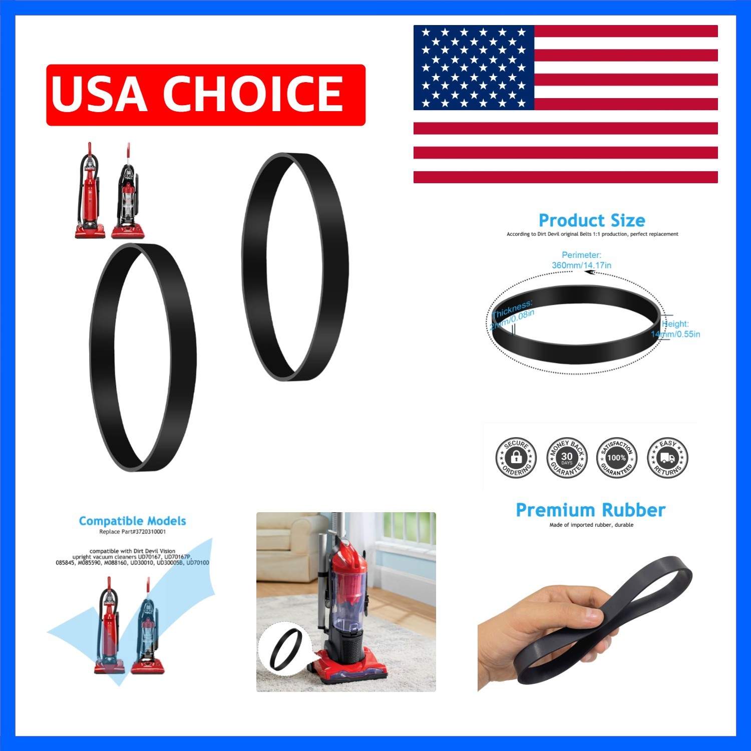 Vacuum Replacement Belts Compatible with Dirt Devil Style 4/5 Featherlite/Pow…