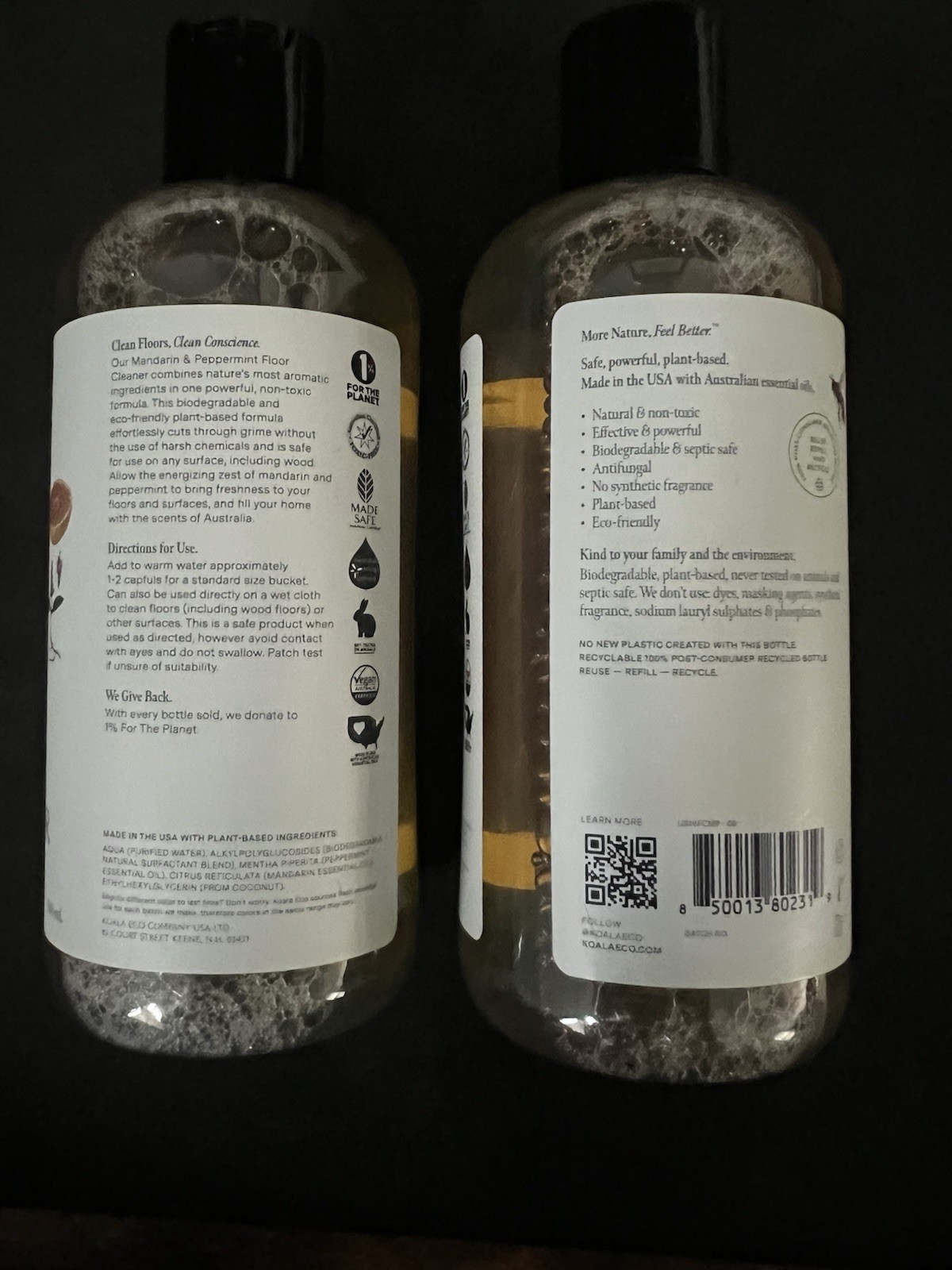 KOALA ECO Natural Floor Cleaner Mandarin & Peppermint Essential Oil 16 Oz 2 Pack