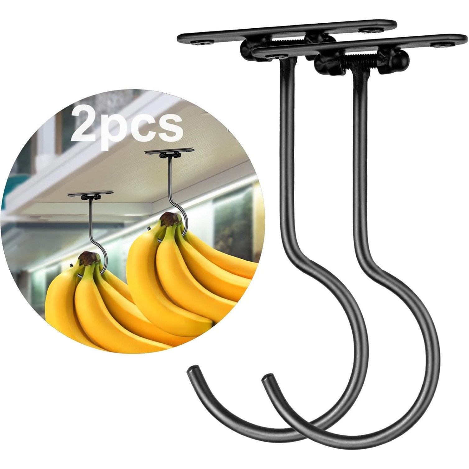 2 Pack Folding Banana Holder Hook Under Cabinet to Keep Bananas Fresh