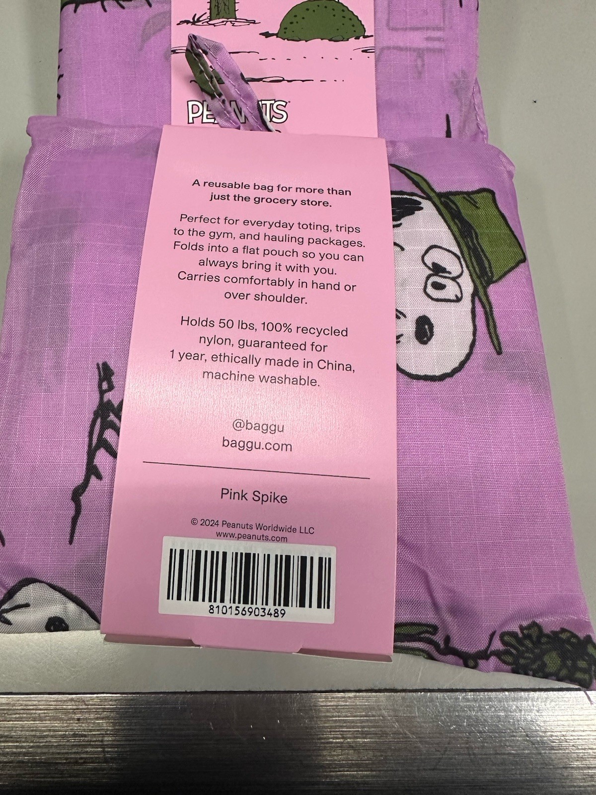 Baggu Standard Baggu, Pink Spike Peanuts Reusable Bag, NEW
