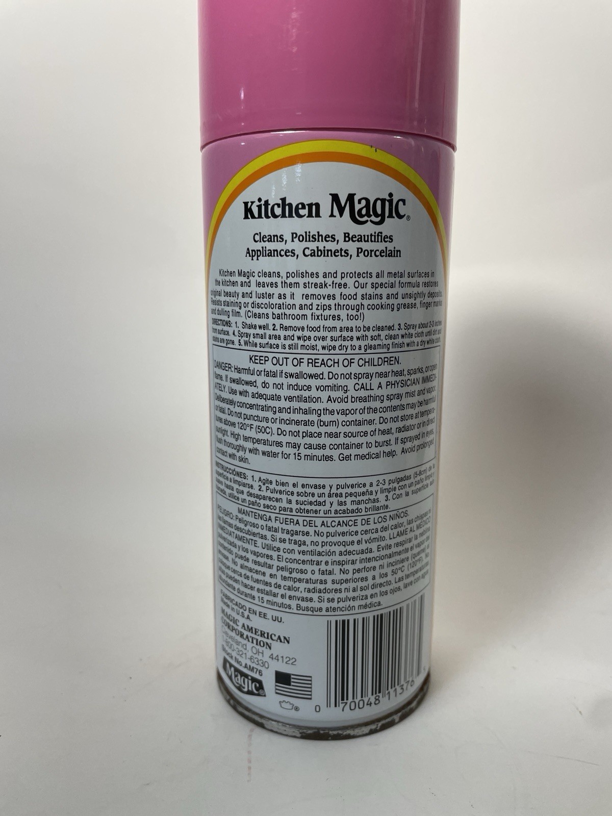 Vtg PINK Full Kitchen Magic 13oz Aerosol Cleaner Spray Metal Polish USA 80s