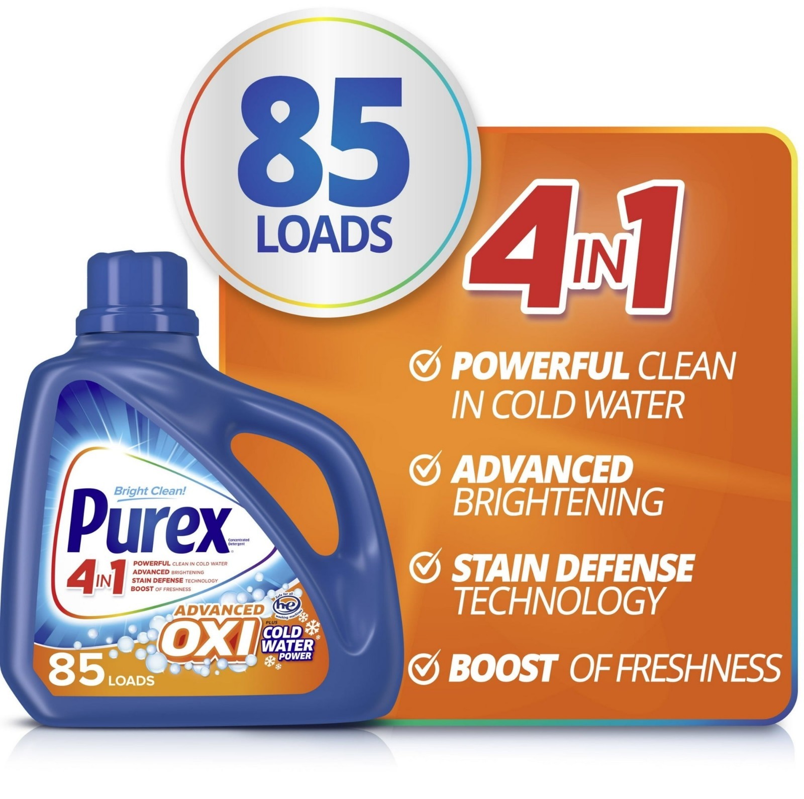 Purex Plus OXI Liquid Laundry Detergent, 128 fl oz, 85 Loads