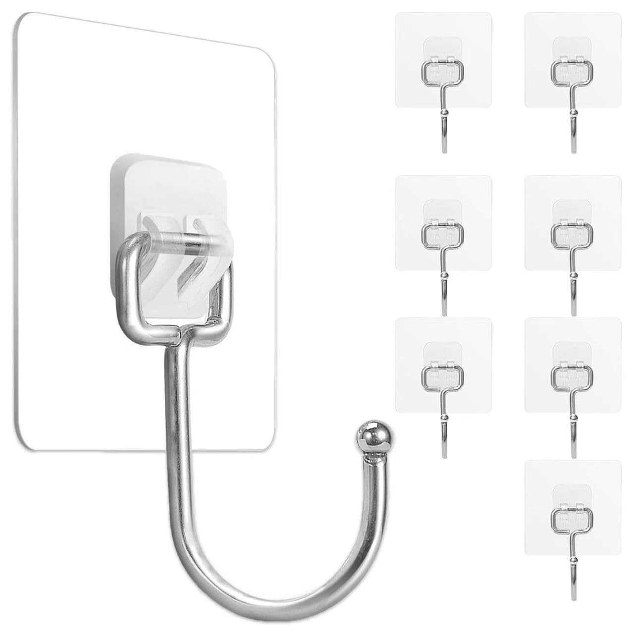 8 Pack Large Adhesive Hooks 22Lb Wall Hooks for Kitchen Bathroom Home Office