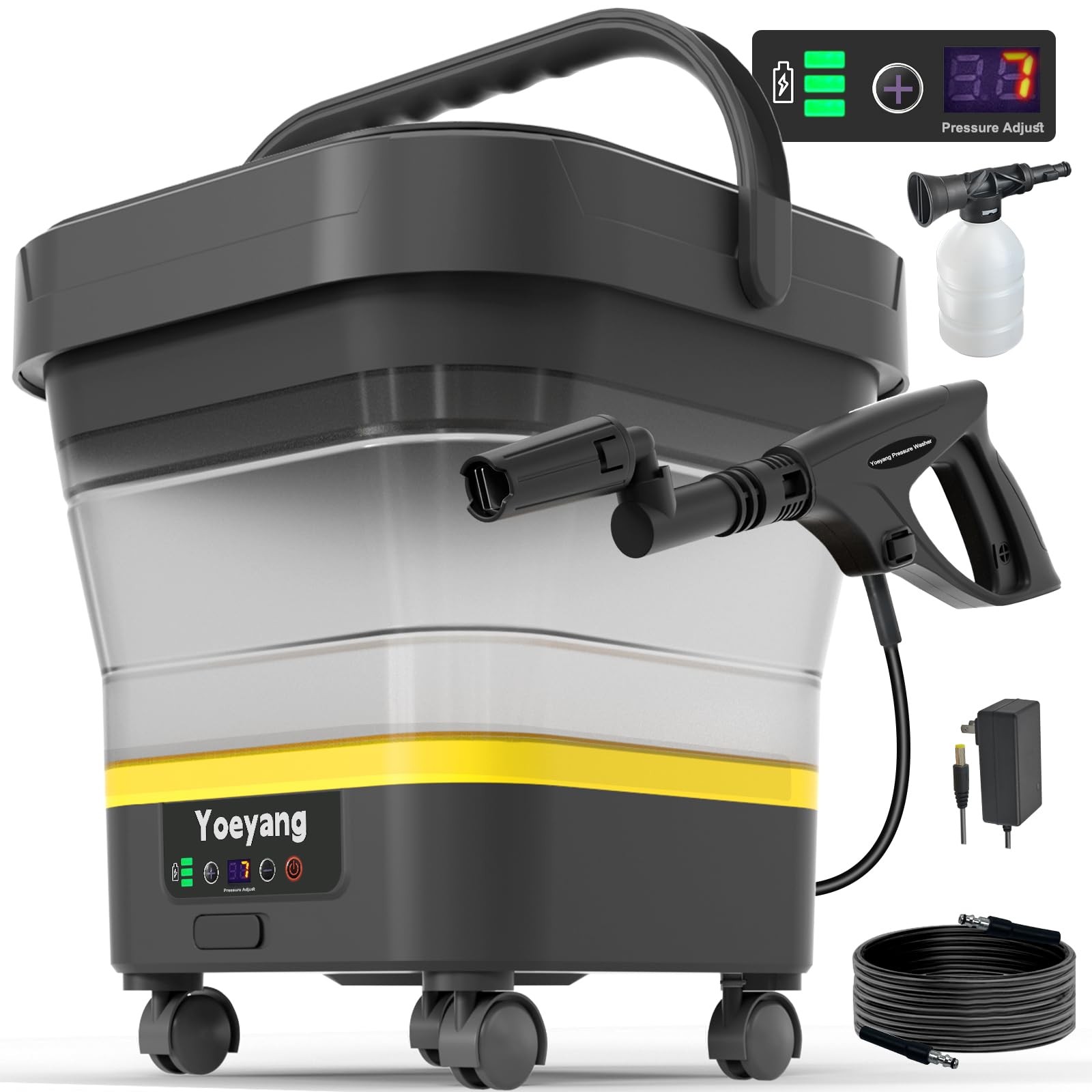 Portable Cordless Cleaner with Tank: FoldableElectric Cleaning Tool 3.4 Gal Tank