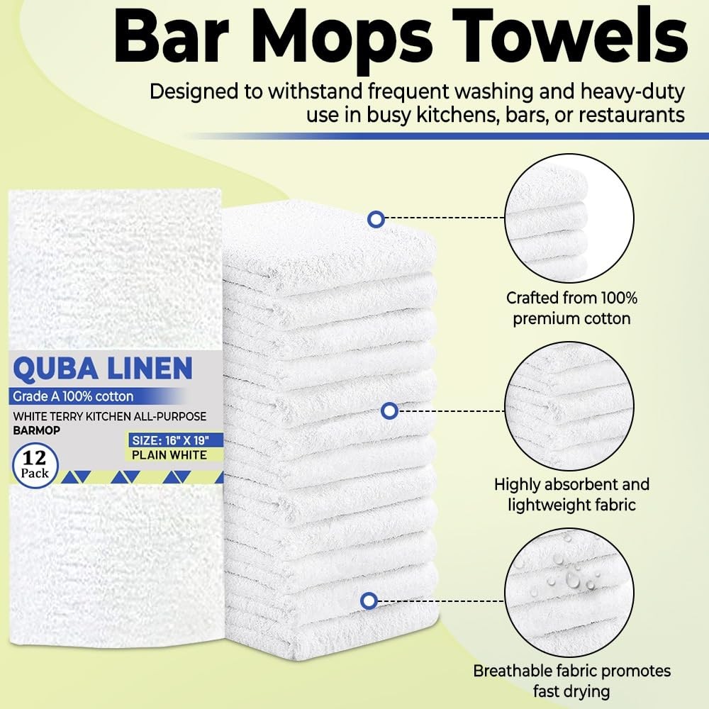 – Bar Mops Towels, 12 Pack Premium Quality 100% Cotton, Size 16×19 Highly Abs…