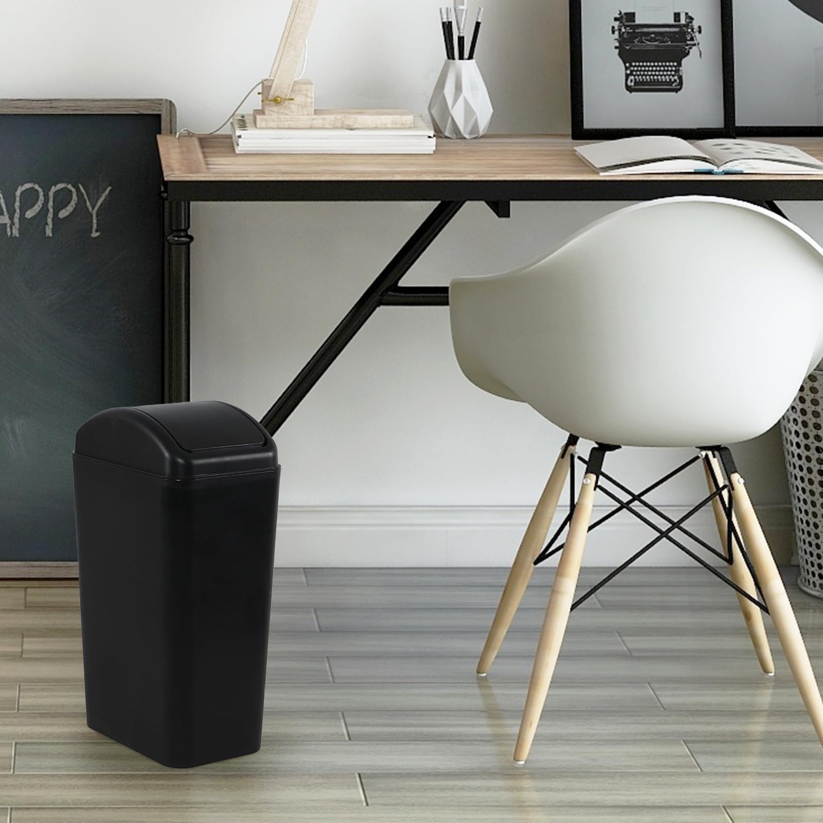 Black 12 L 3.5 Gallon Garbage Trash Can Swing Lid Slim Plastic Bin