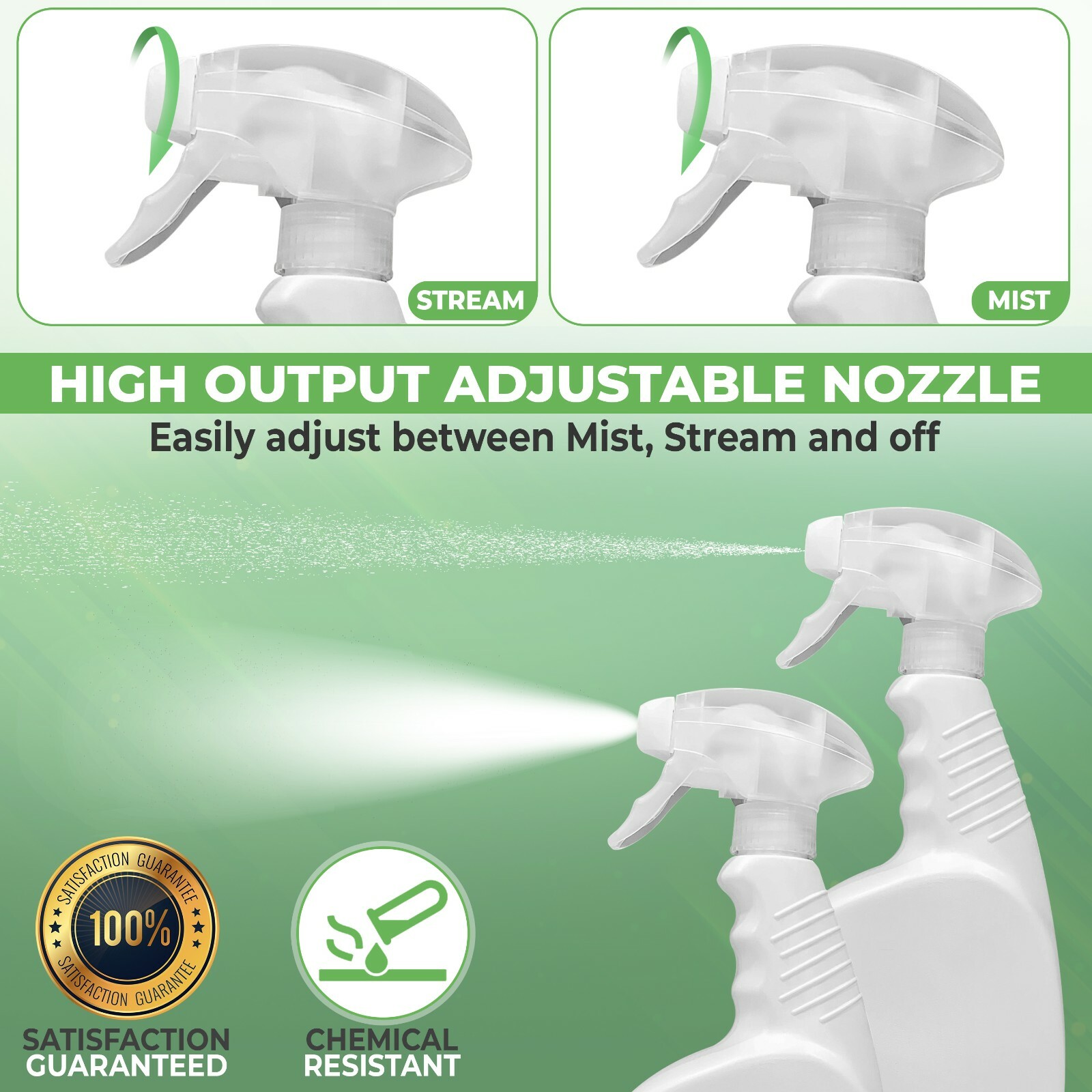 32 oz Plastic Spray Bottle 3 Pack White HDPE Chemical Resistant Bleach Cleaner