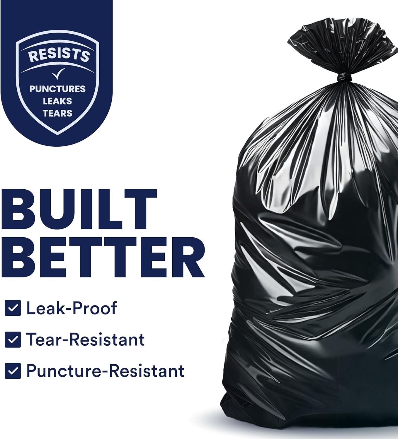 Plasticplace 55-60 Gallon Trash Bags, Black, 2.0 Mil, 100 Count