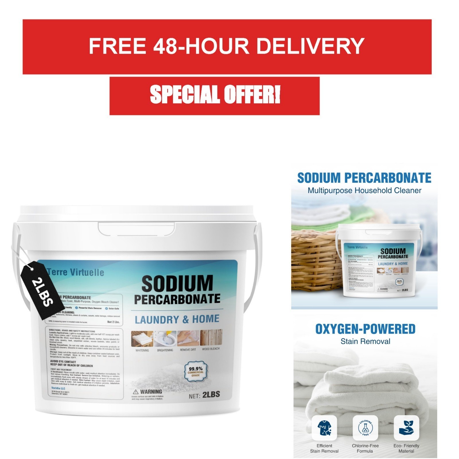 Sodium Percarbonate Oxygen Bleach Powder 2LBS – Stain Remover & Cleaner