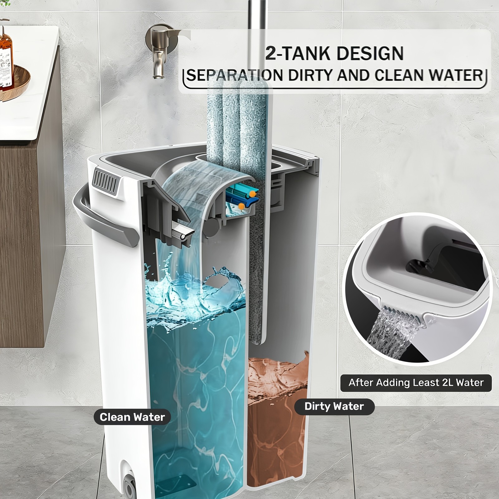 1 Set, Comes With 6 Replaceable Microfiber Pads, Household Mop And Bucket Set, H
