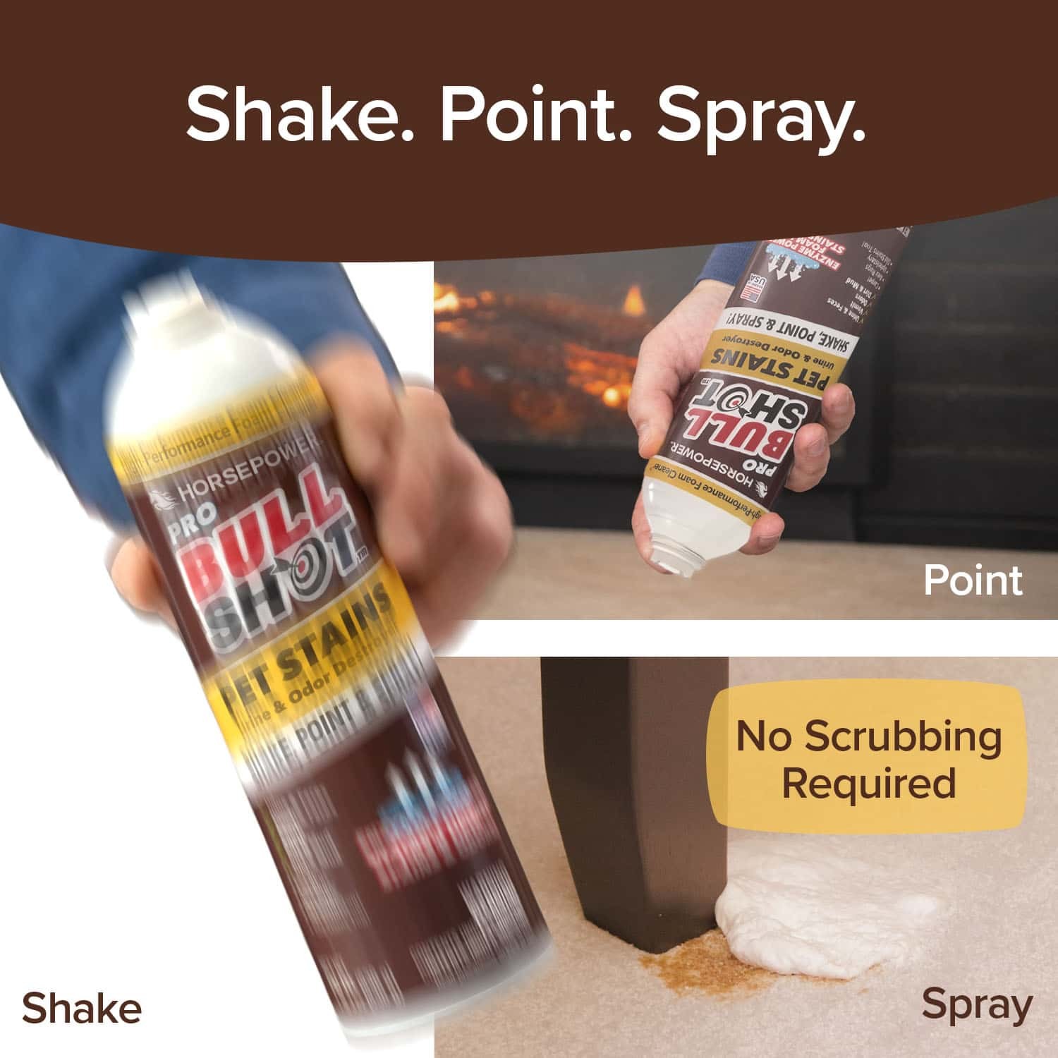 Bull Shot Pet Stains Remover, Foaming Carpet Spot Cleaner for Pet Accidents
