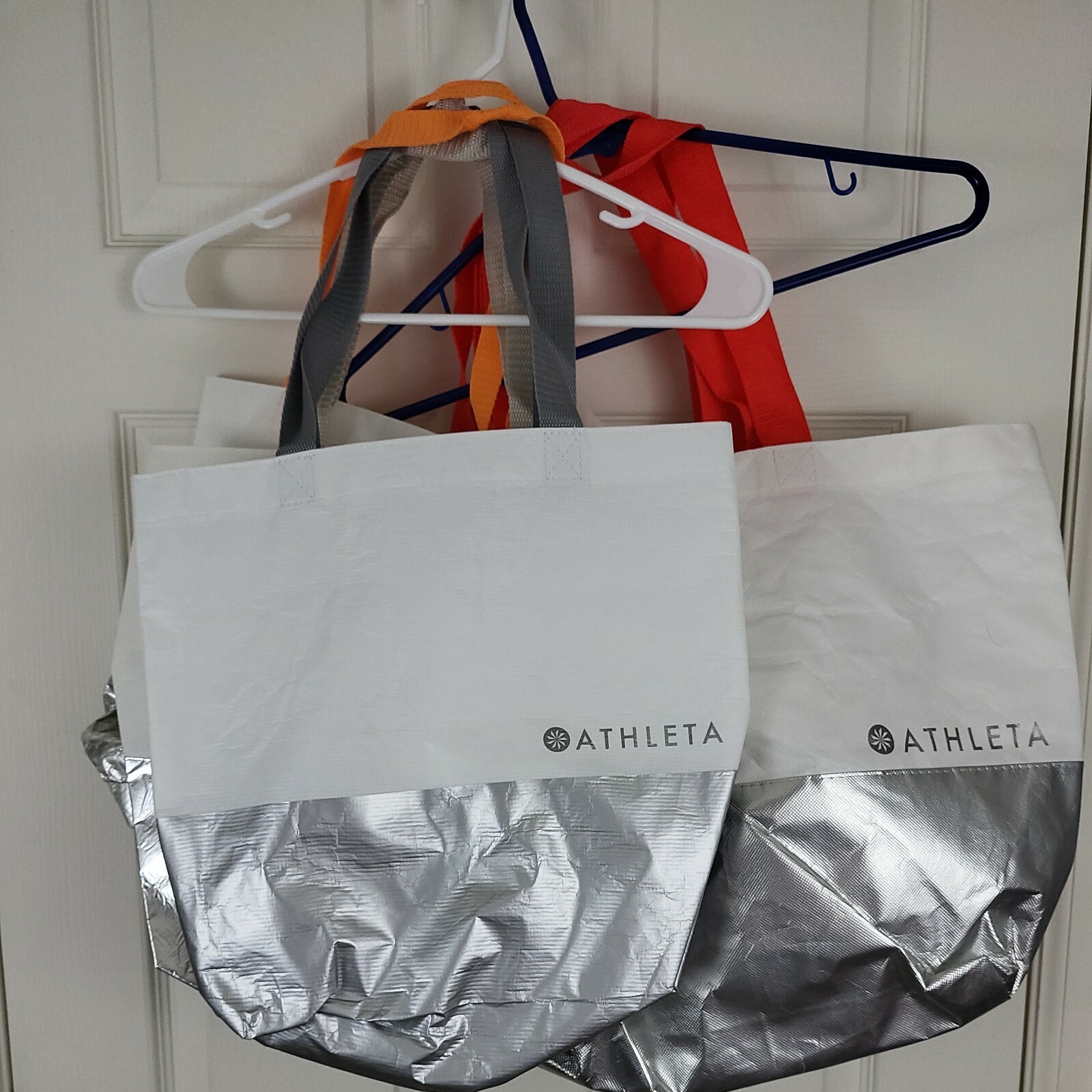 5 Athleta Resuable Shopping Bag Totes White & Silver