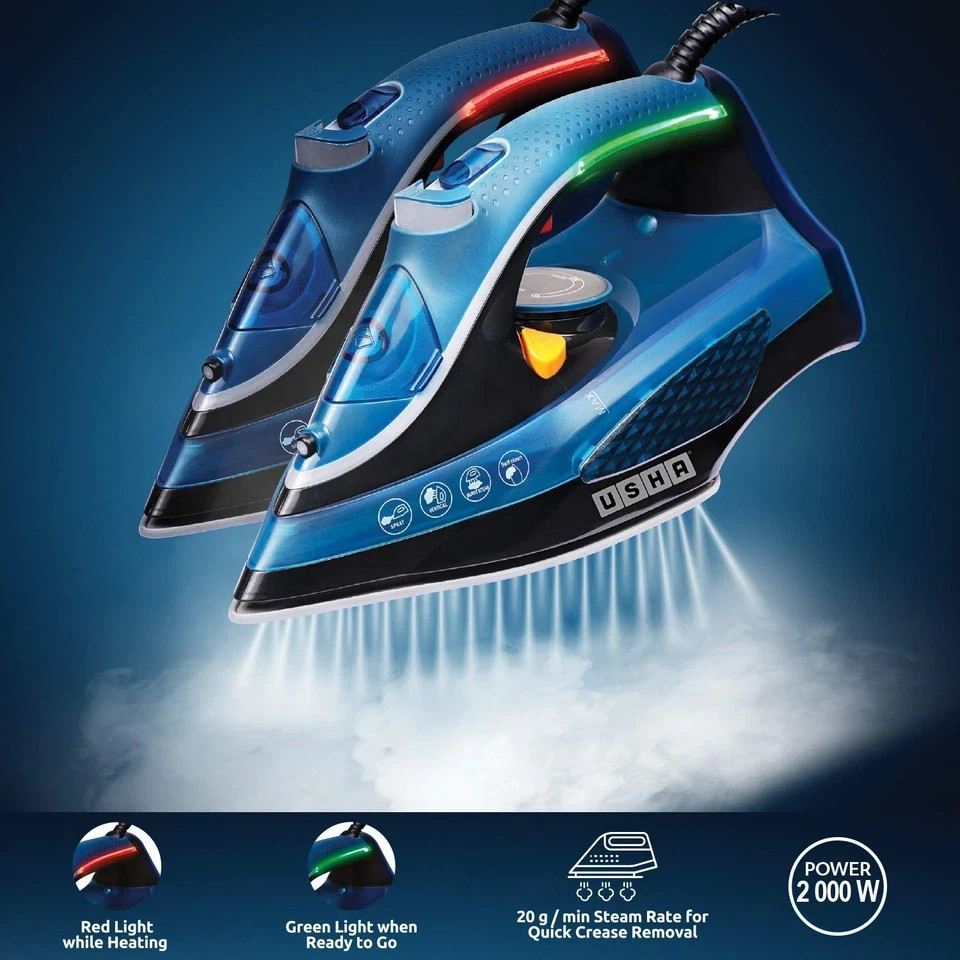 USHA Aqua Glow 2000 watts Steam Iron with Innovative Led Indicator 220V