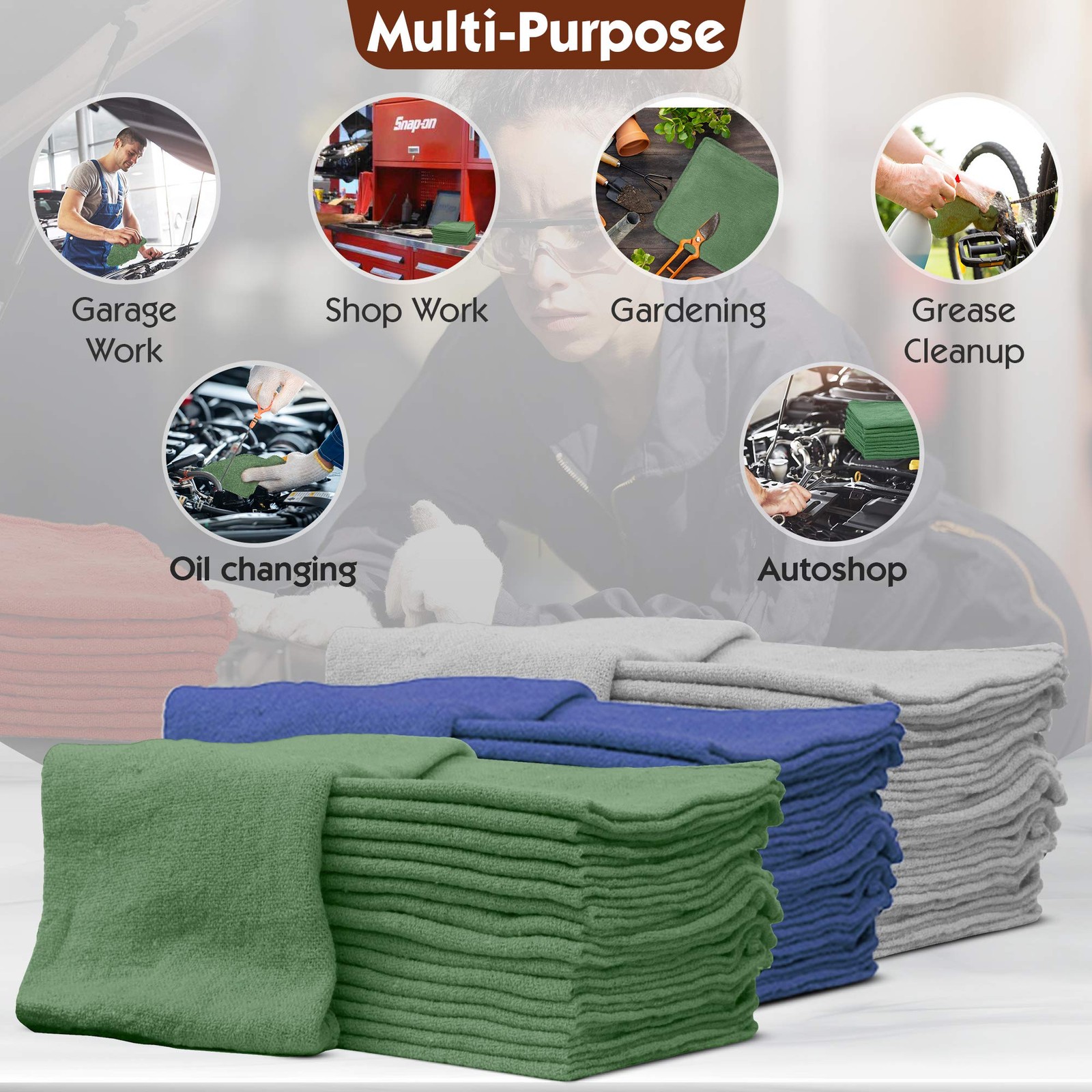 25 Pack Auto Mechanic Shop Towels 100% Cotton Rags 14″x14″ Commercial Grade