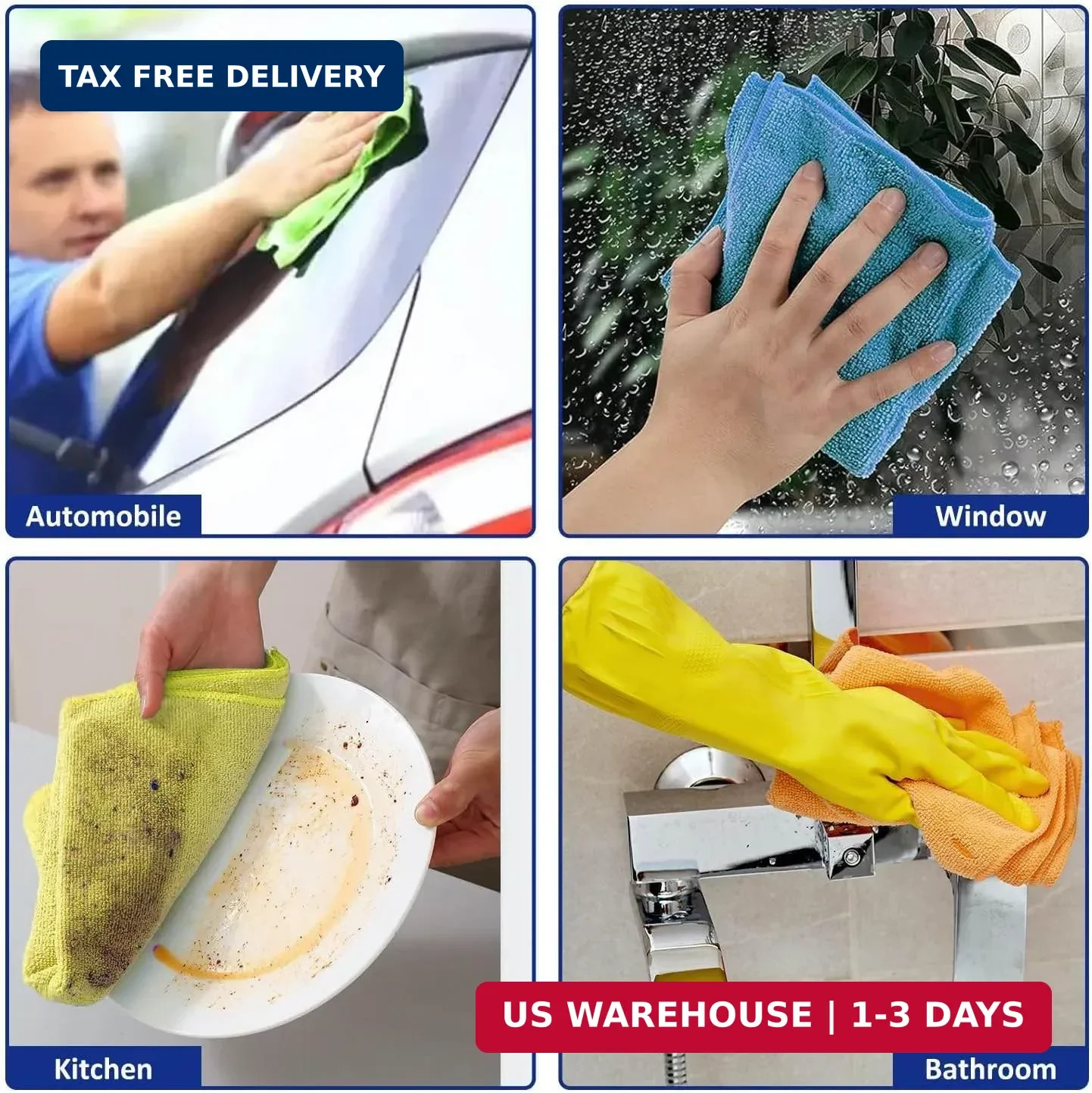 Microfiber Cleaning Cloths (12-Pack), 14″ x 14″, Ultra Absorbent, Lint-Free, Str