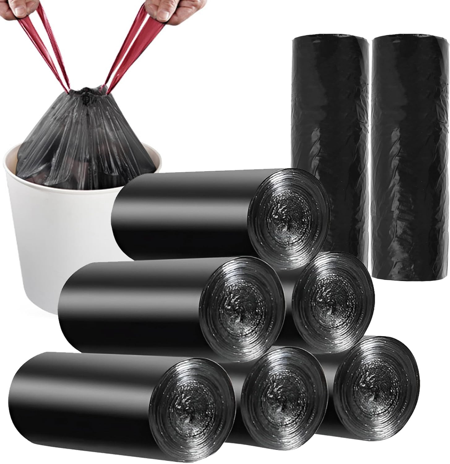 8 Gallon Trash Bags 120 Count Black Drawstring Garbage Bags – Thick Plastic, 22.
