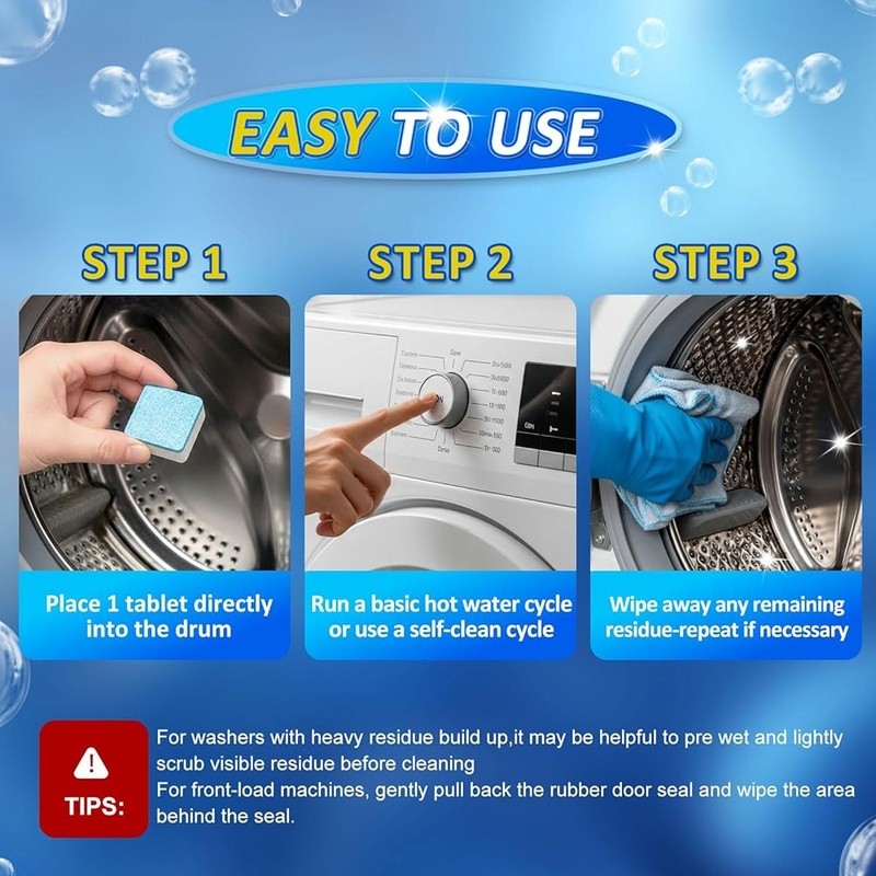 Pet Hair Removal Washing Machine Cleaner Tablets Odor Neutralizer HE Washers New