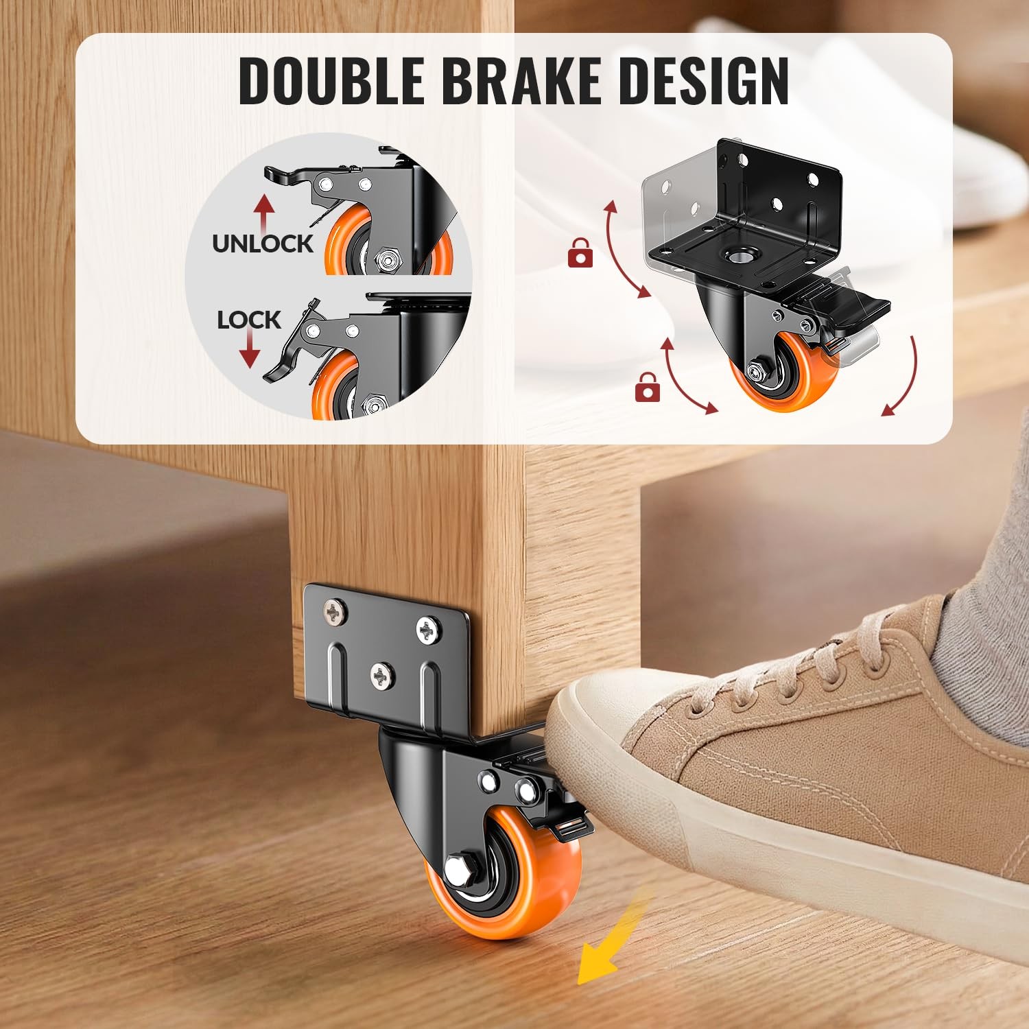 4 PCS 2 Inch Side Mount Caster Wheels Heavy Duty LShaped Bracket 550 LBS