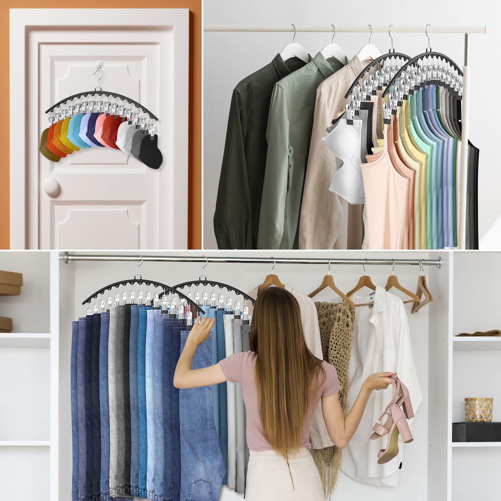 6 Pack Legging Organizer For Closet Hanging Pants Hangers With 15 Clips Holds 45