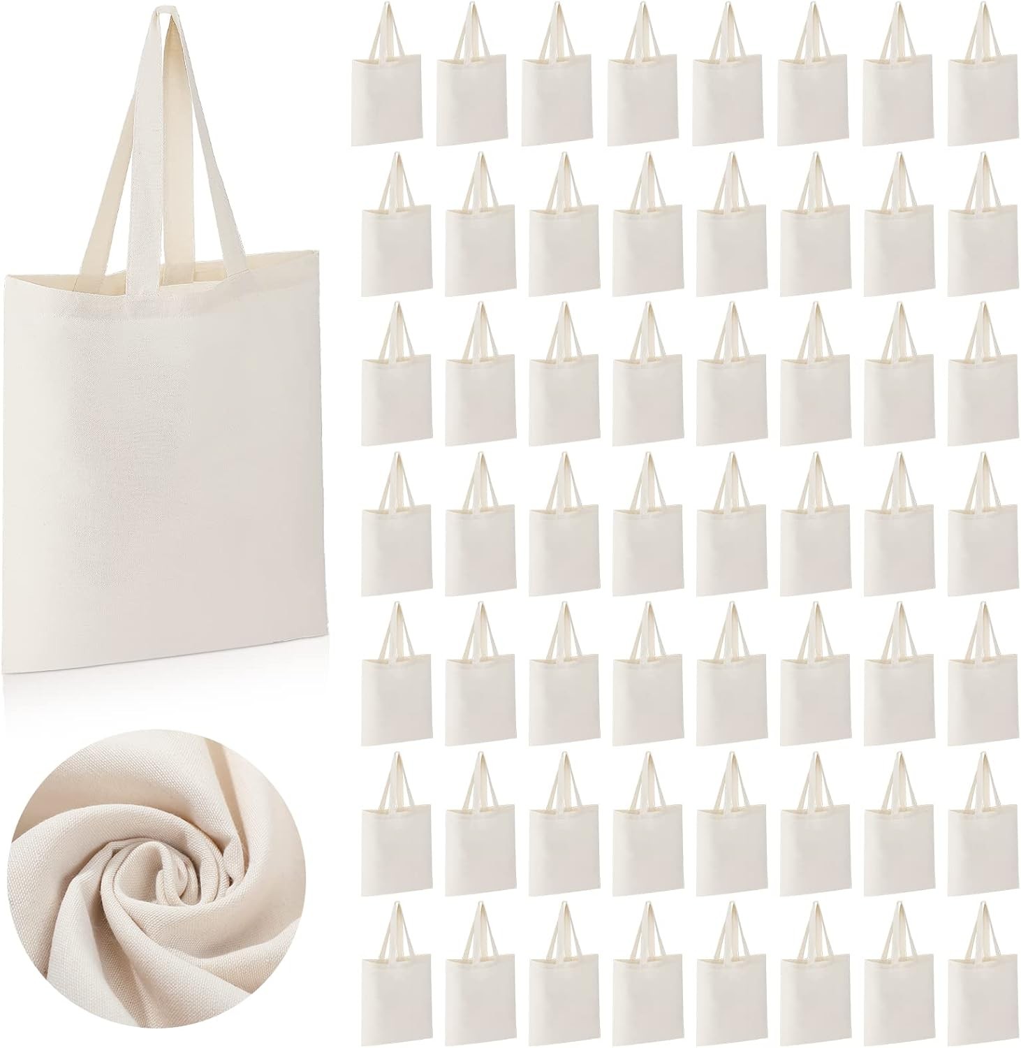 60 Pack Canvas Tote Bags Bulk 16″ x 15″ Lightweight Medium Reusable Grocery