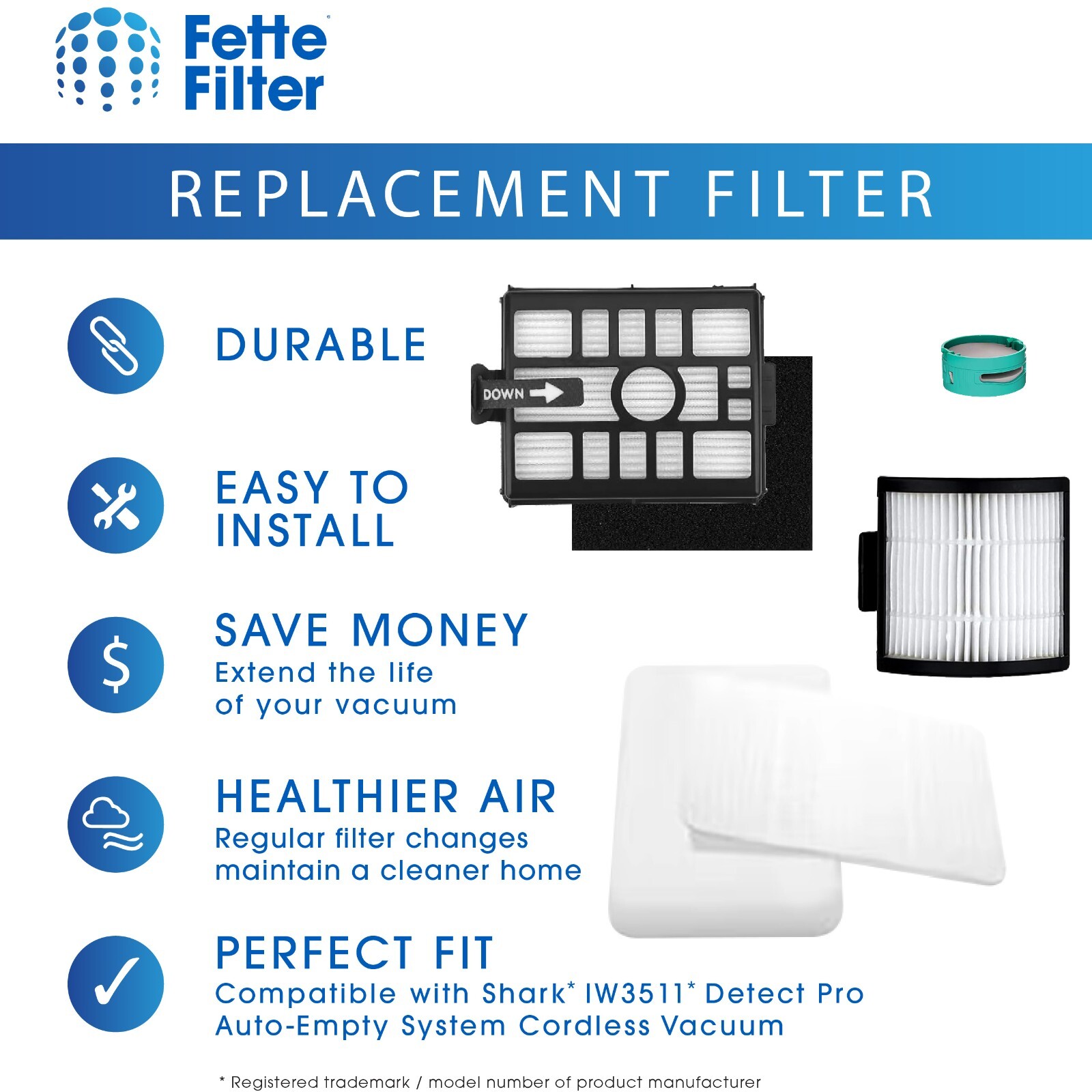 IW3511 Filters Replacement for Shark Detect Pro Cordless Stick Vacuum