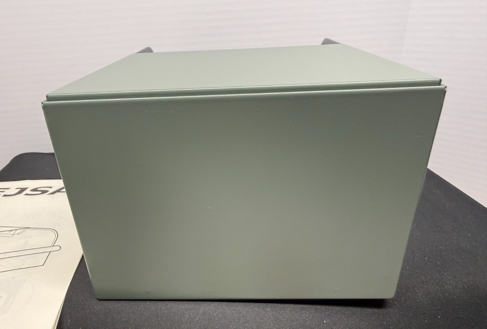 Brand New Unused Assembled IKEA Rejsa Gray-Green Metal Box, 9.75” x 7” x 5”,