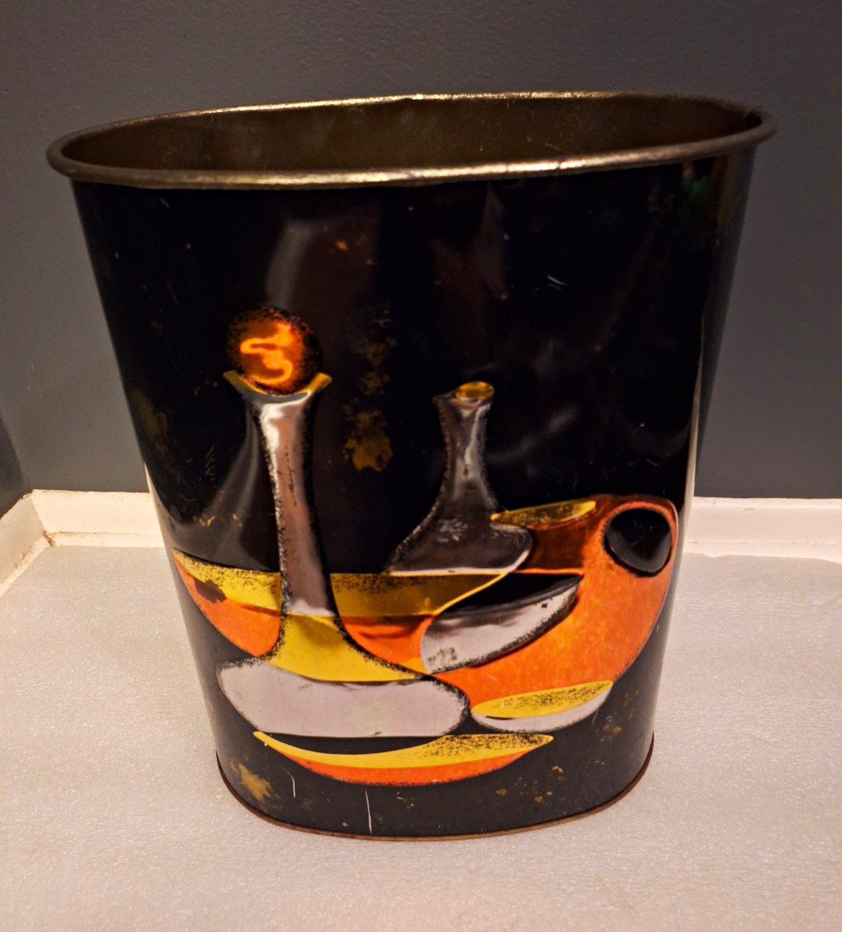 S.C. Kraft Metal Wastebasket Mid-Century Modern Abstract Oval w/ Handles LOOK!!