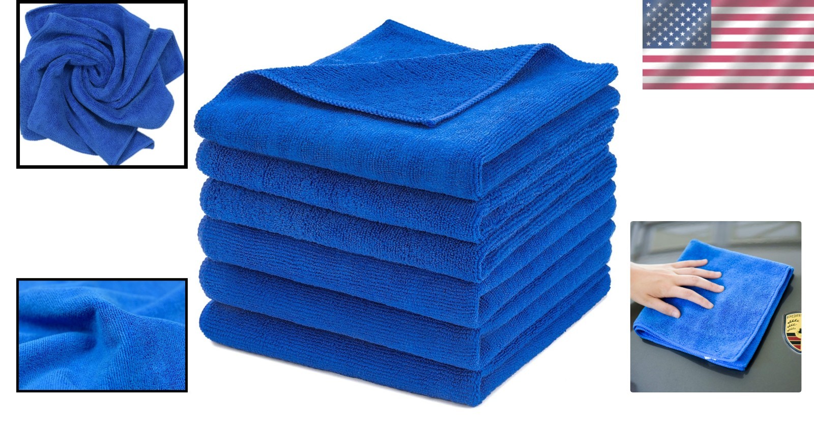 All-Purpose 16×16 Inch Microfiber Towels – Luxurious 340 GSM Car Cleaning 6 Pack