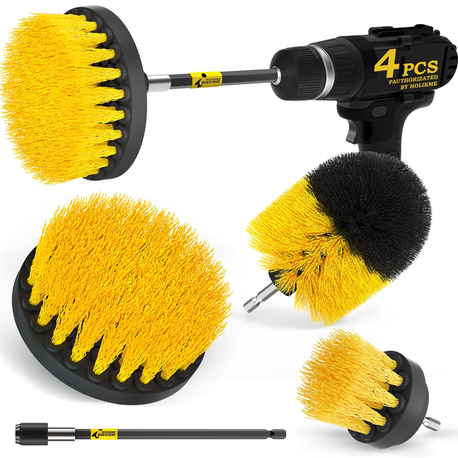4 Pack Drill Brush Attachment Set Power Scrubber Extension Bathtub Tile Cleaning