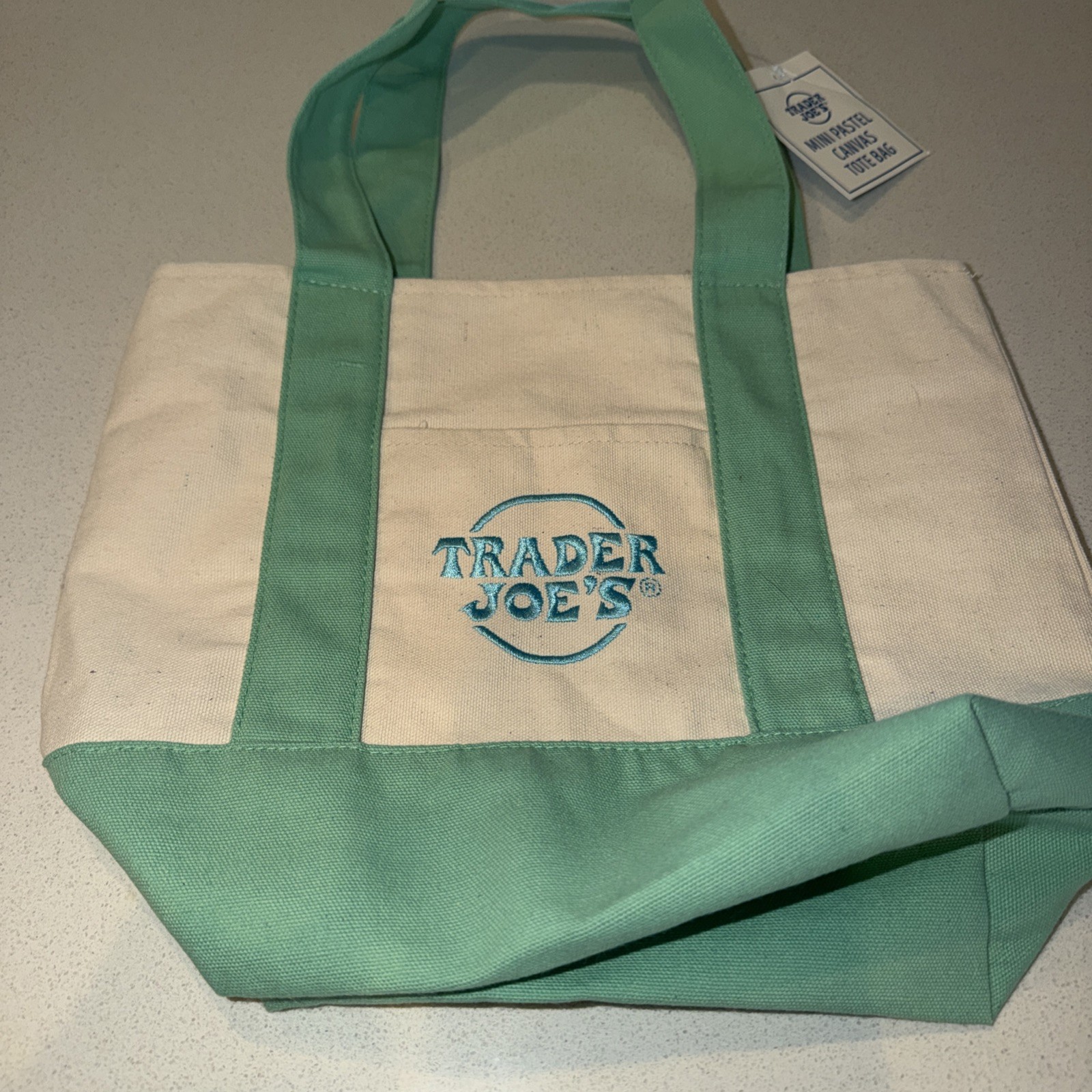Trader Joe’s 2026 Spring Mini Pastel Mint Green Canvas Tote Bag New But Read