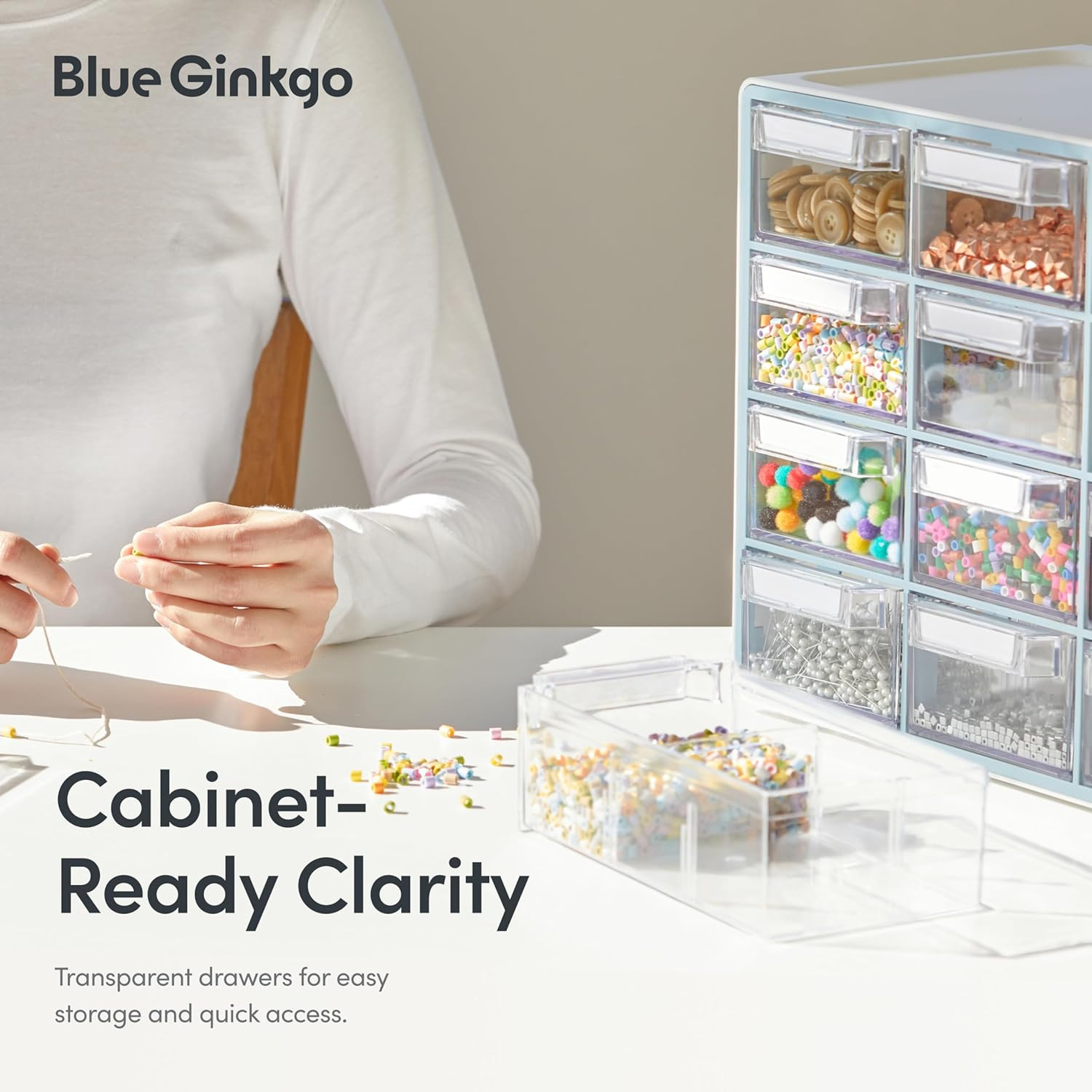 Medium 16-Drawer Cabinet – Stackable Clear Organizer for Hardware, Beads, Plasti