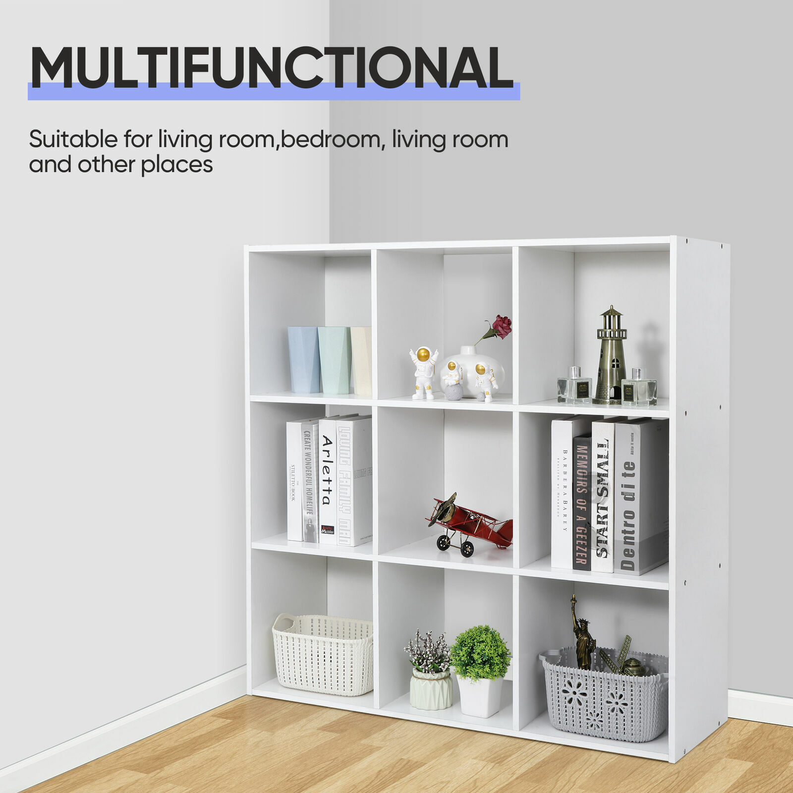 9-Cube White Closet Organizer Storage Shelves Save Space Study Bookshelves