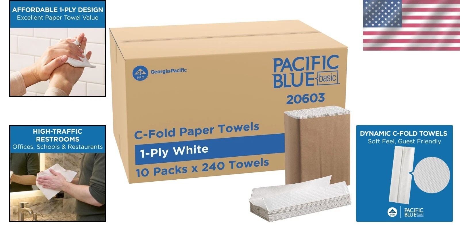 Pacific Blue Basic C-Fold Towels, 240 Count, 10 Packs, 20603