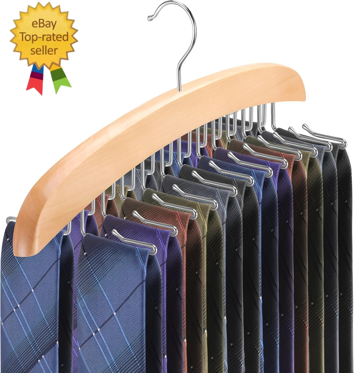 Tie Rack Hanger for Closet,360 Degree Rotating Tie Holder Organizer 24 Folding