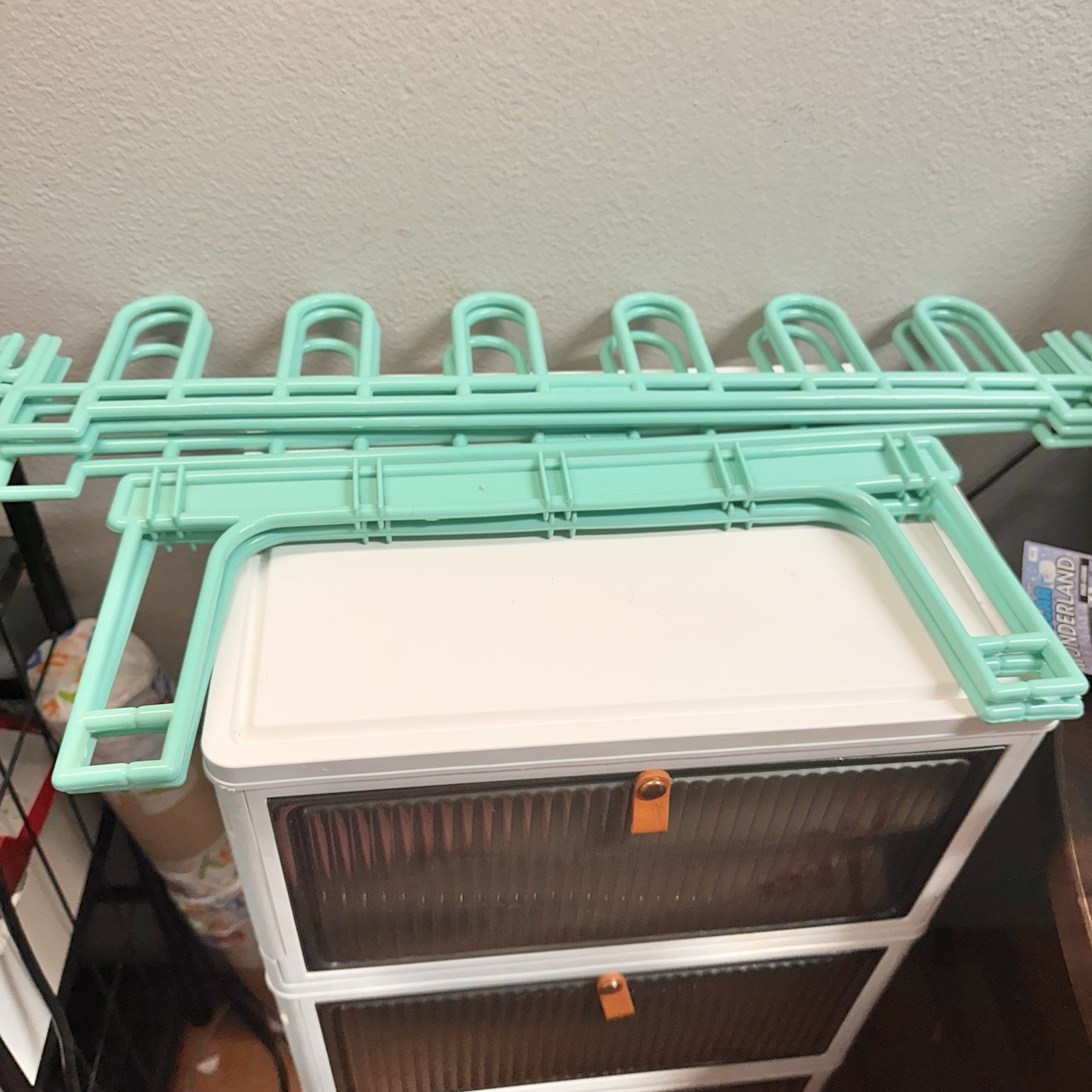 Vintage Yaffa Style Mint Green Plastic 9 Pair Shoe Rack 3 Tier Modular 1980s