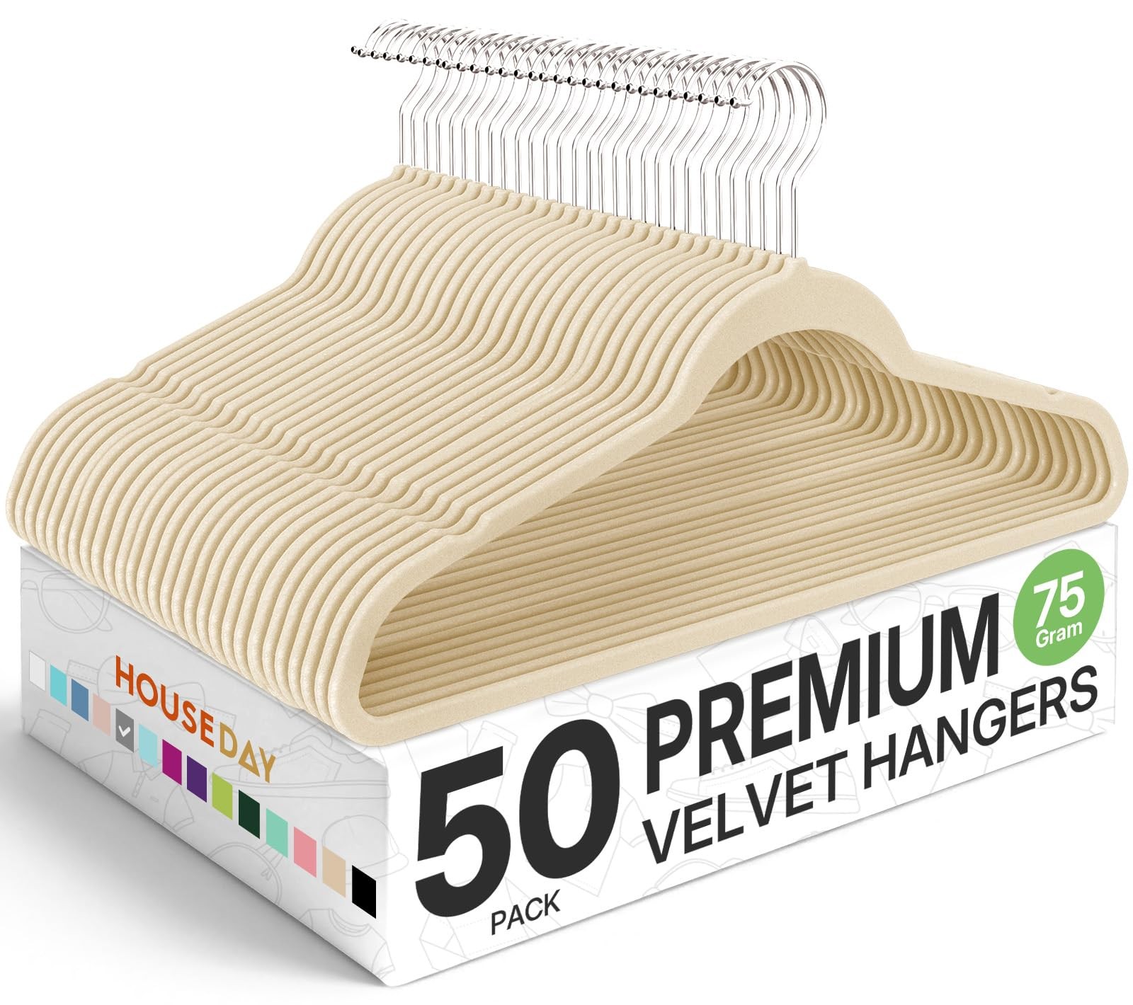 50 PCS Beige Premium Velvet Hangers NonSlip Flocked Felt 360 Rotatable Hook