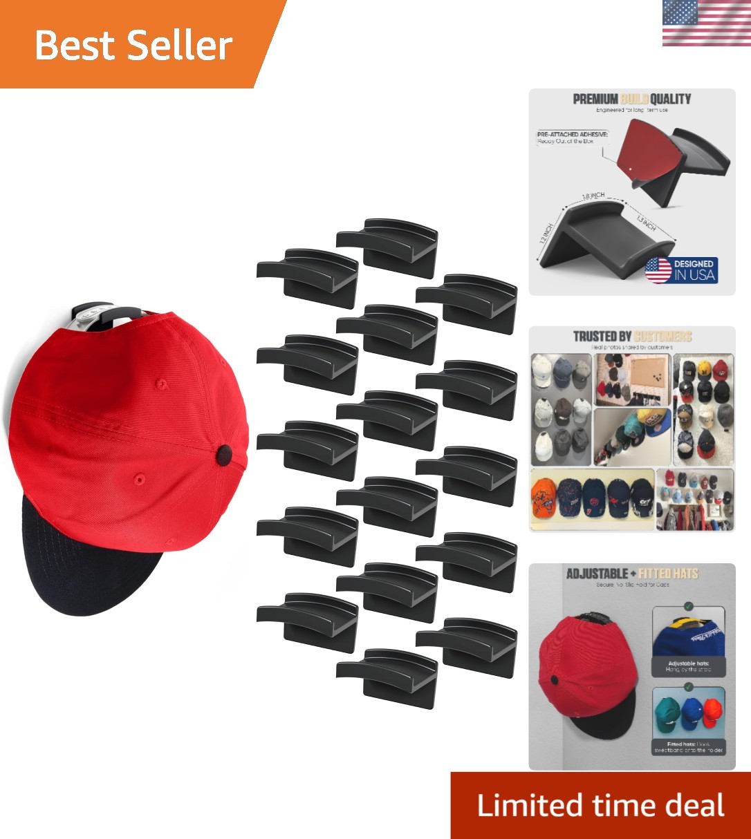 Adhesive Hat Hooks for Wall 16-Pack – Minimalist Hat Rack Design, No Drilling…