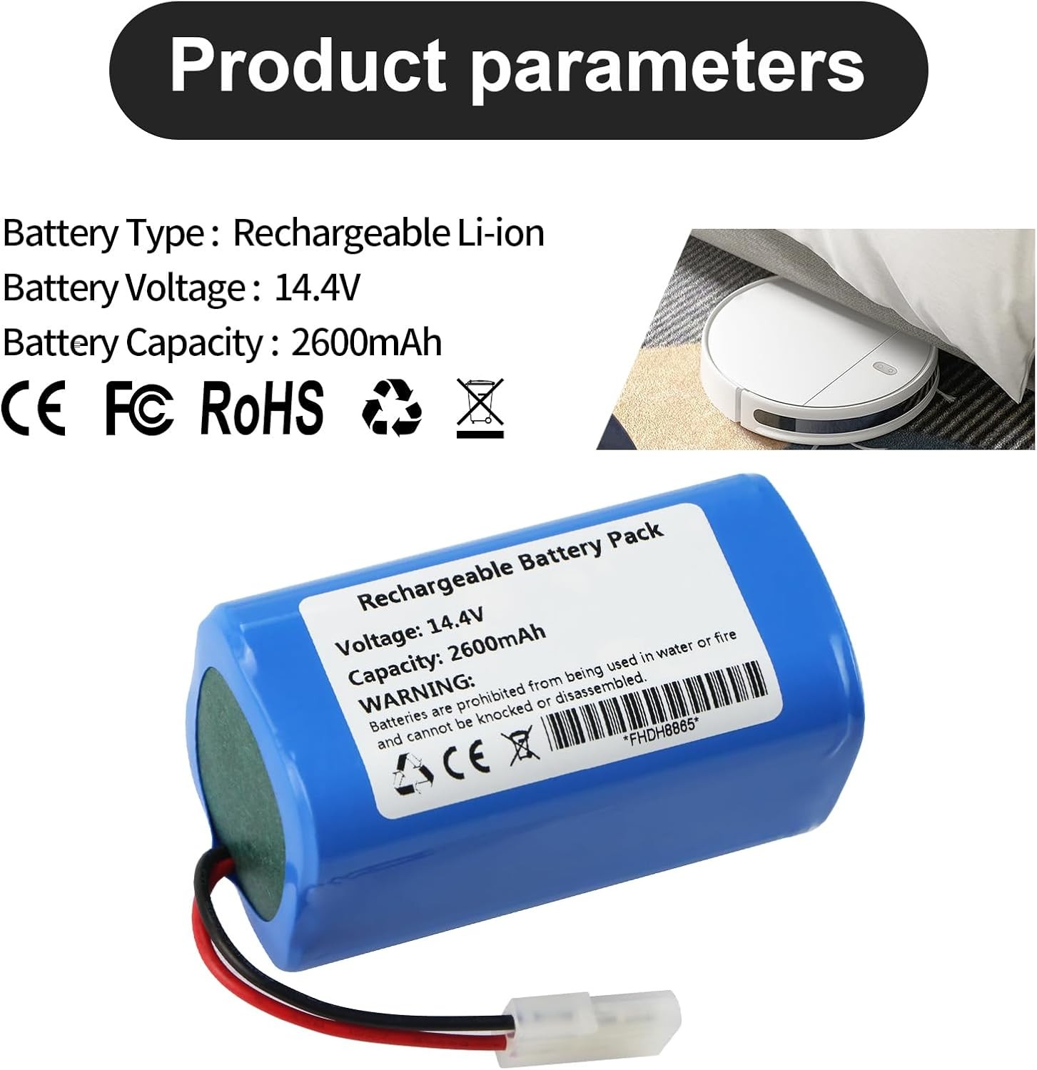14.4V Vacuum Battery Compatible with MI G1 Mop Essential G1 MJSTG1 SKV4136GL MC