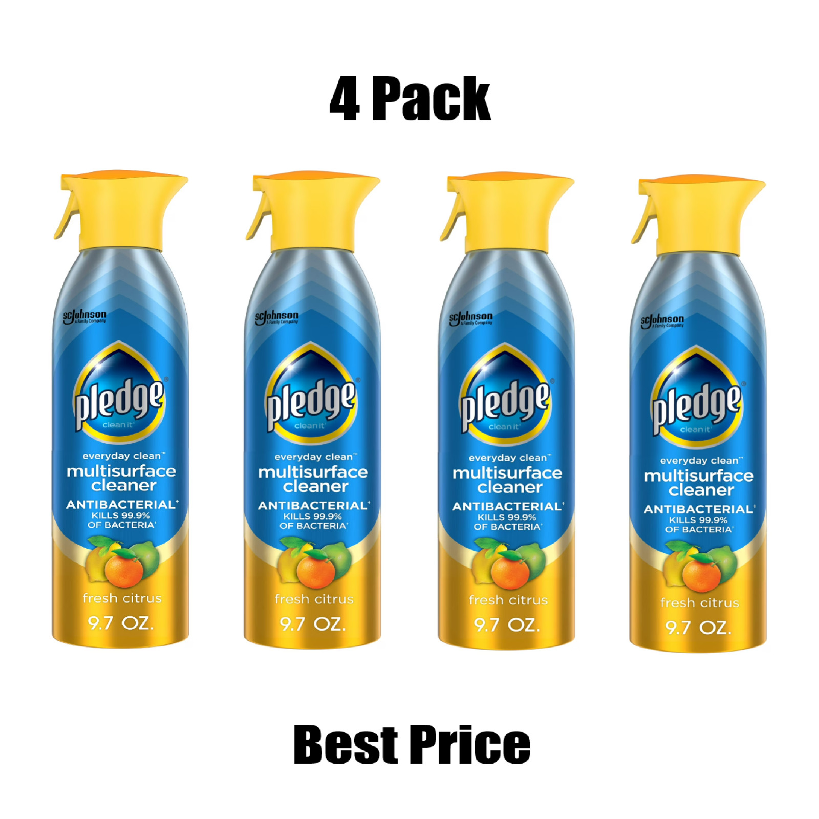 Pledge Everyday Multi-Surface Antibacterial Cleaner, Citrus 9.7 oz Aerosol 4pack