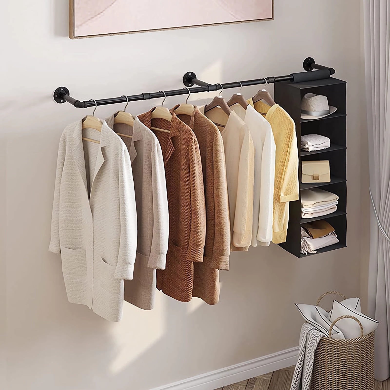 72″ Wall Mounted Industrial Pipe Clothes Rack, Heavy Duty Garment Hanging Rod