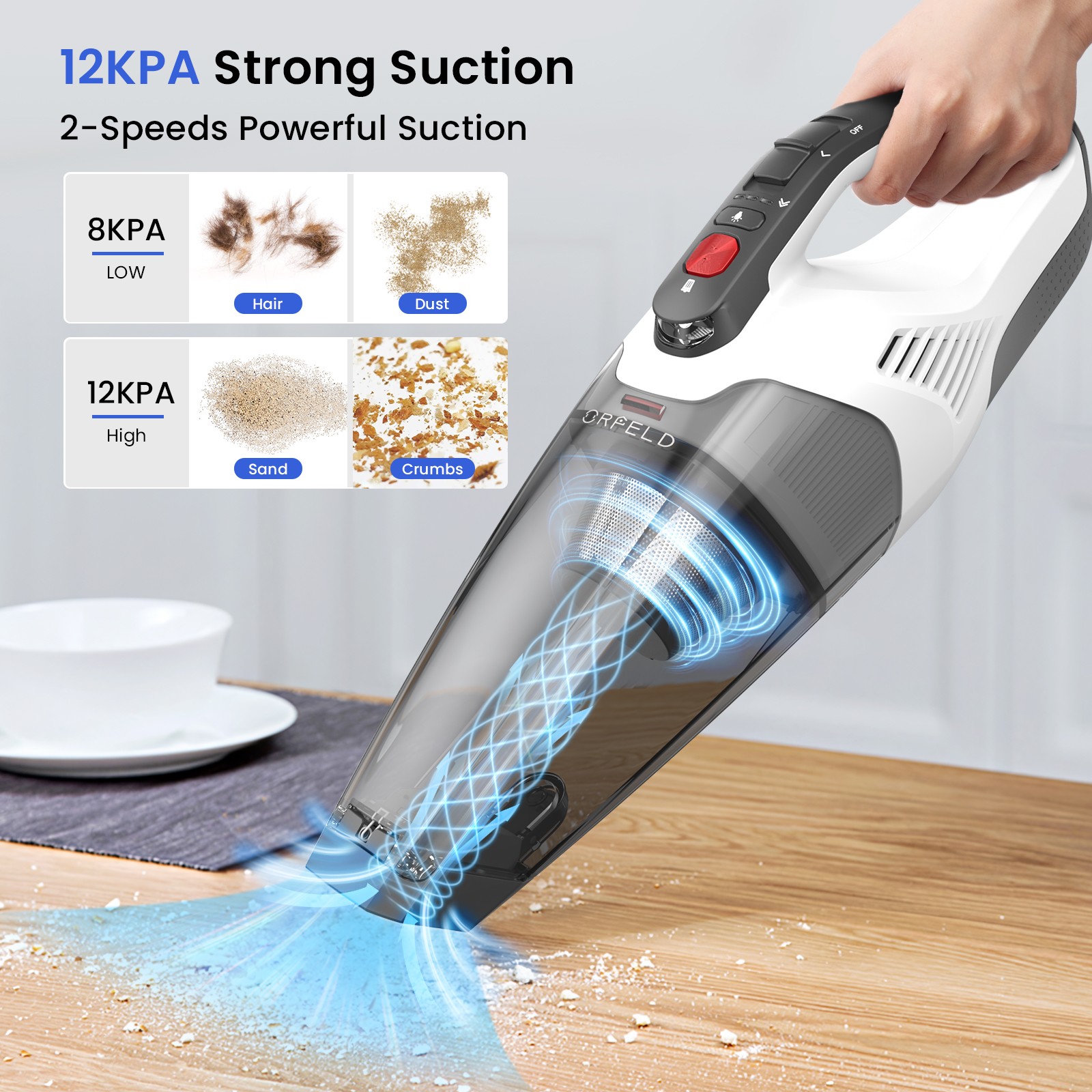 Handheld Vacuum Cleaner 12KPA Portable Cordless 120W HEPA Filter for Car Pet
