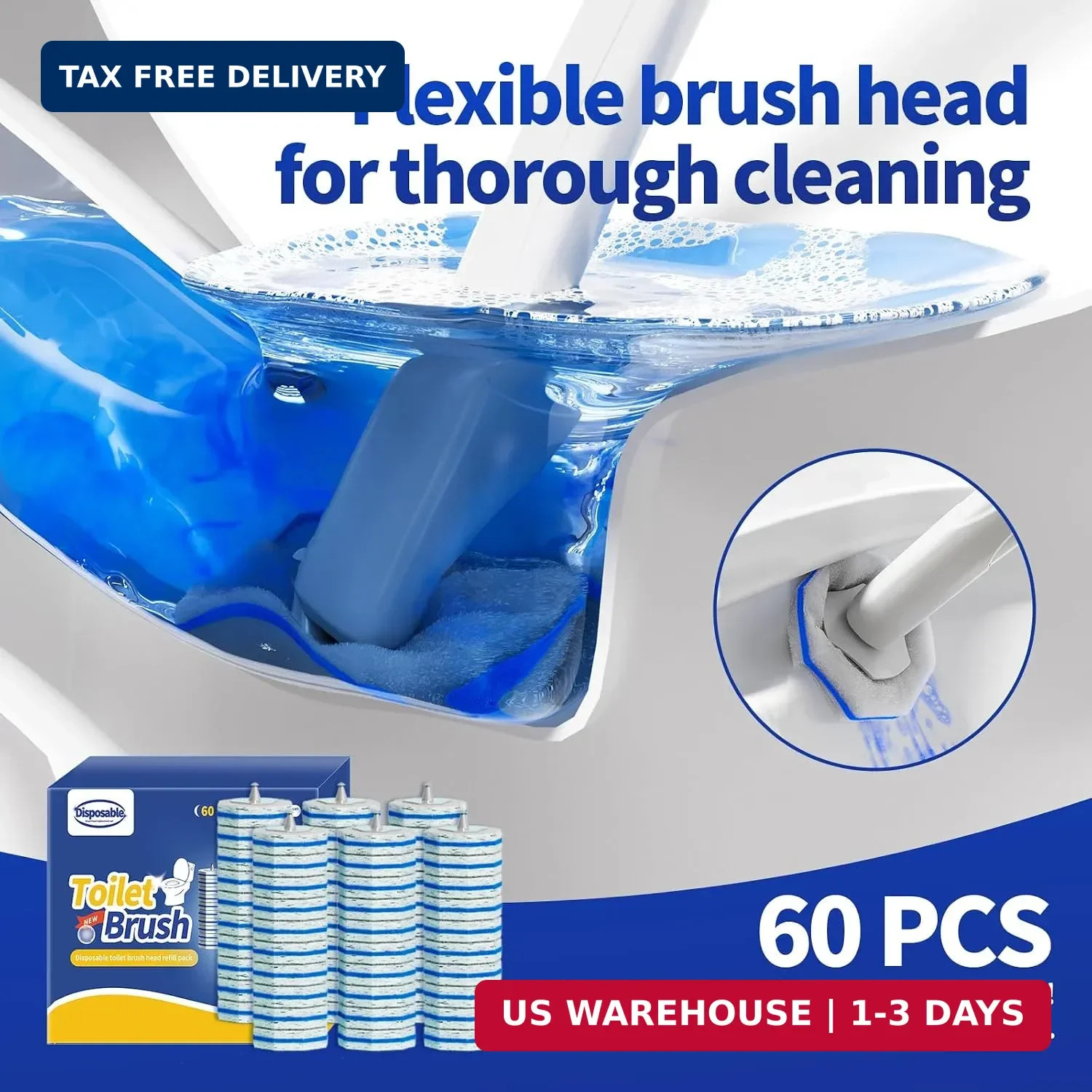 60PCS Disposable Toilet Brush Refills High-density Cleaner Wands for Clorox