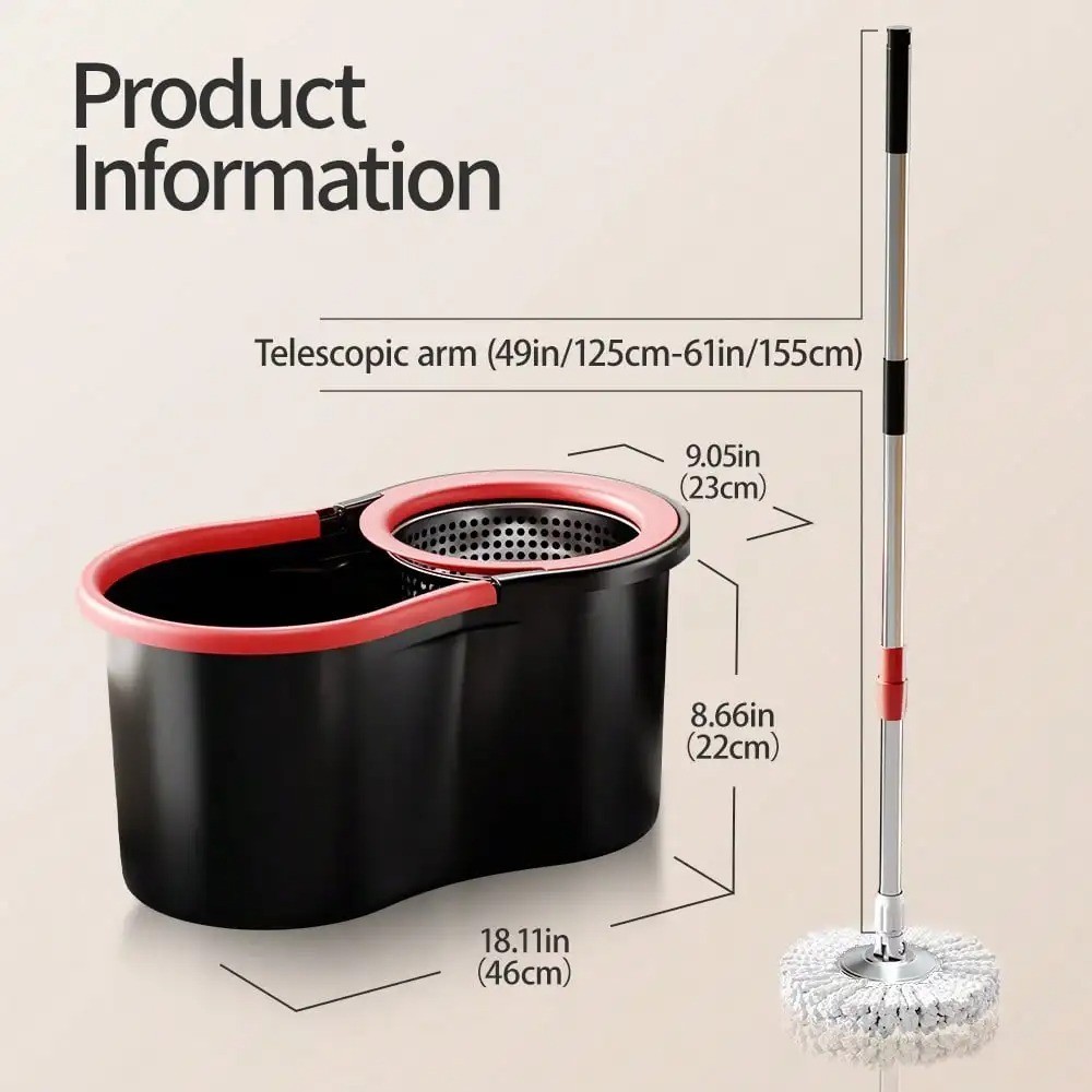360° Spin Mop and Bucket Set with 3 Microfiber Heads Adjustable Handle Cleaning