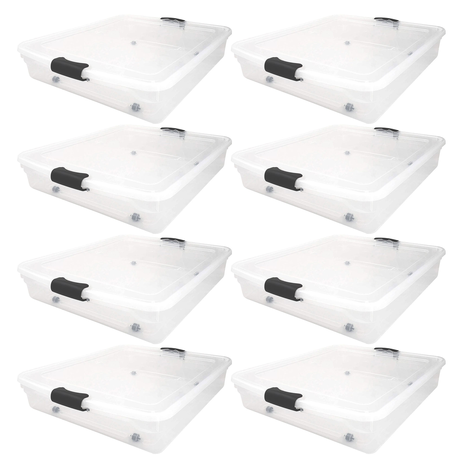 Homz 56 Qt Full/Queen Underbed Clear Plastic Latching Storage Container, 8 Pack