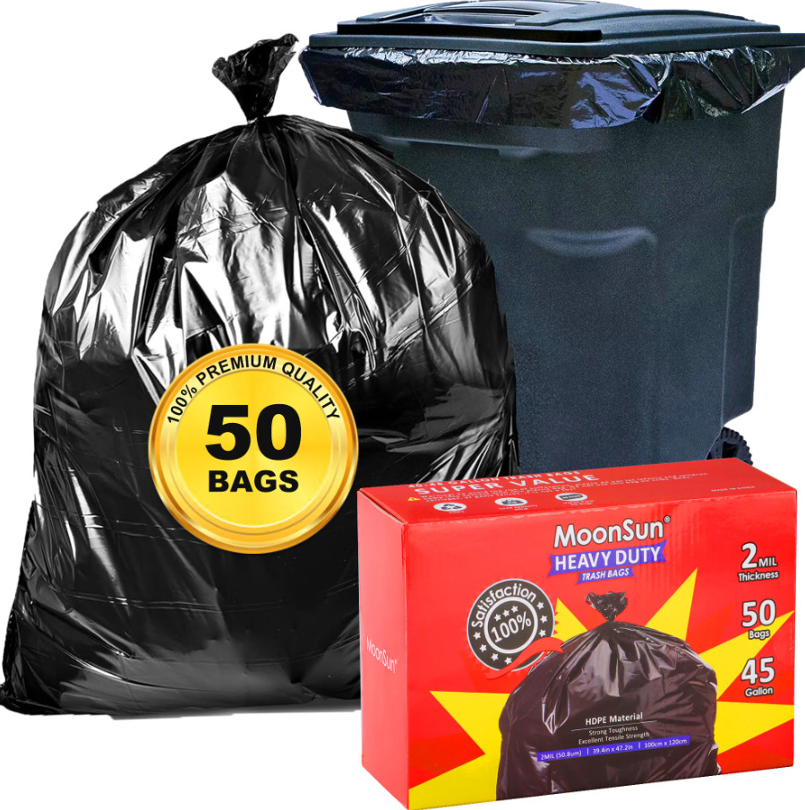 Trash Bags Contractors 40-45 Gallon 2.0 Mil 50 Count Large Garbage Bags Black, H