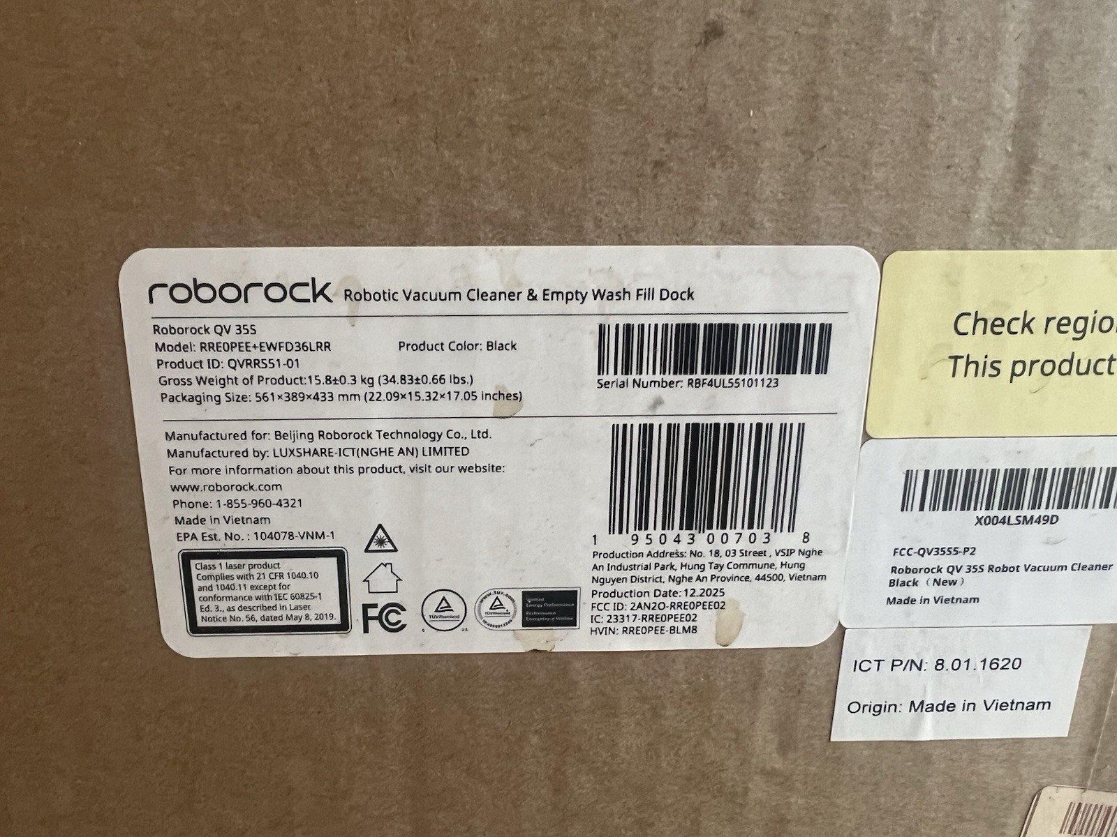 Roborock QV 355 Qrevo Robot Vacuum and Cleaner, Empty Wash/fill Dock
