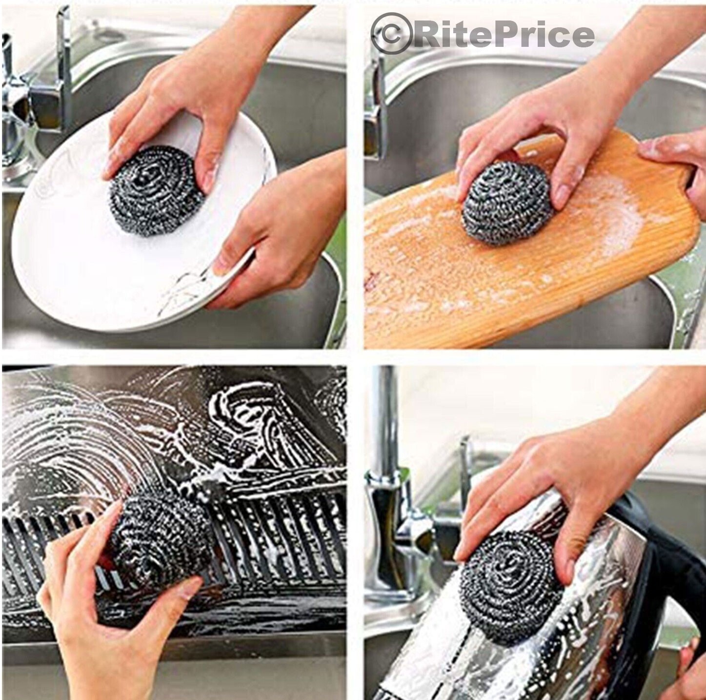 Jumbo 4 PCS Stainless Steel Sponges Scrubbing Scourer Pad For Kitchen (2 Pack)