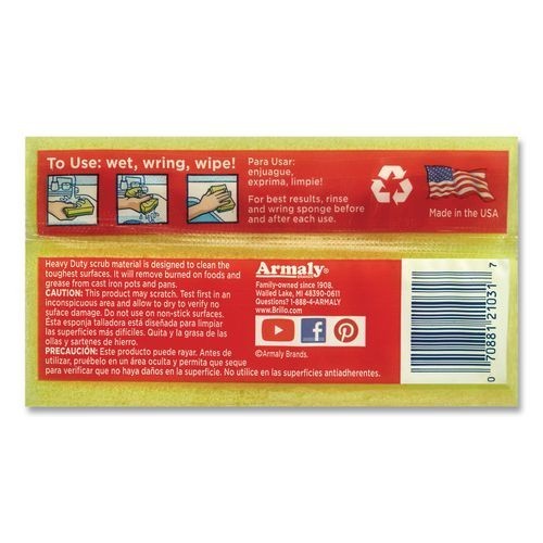 Brillo Estracell Scrub Sponge, 4.5×2.75, 0.8″ Thick, 3 Sponges/Pack, 8 Packs/CT